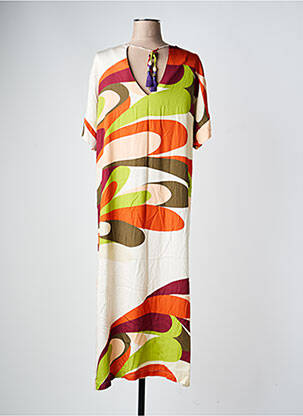 Robe longue imprimé fantaisie manches courtes beige ZIA BRAND femme
