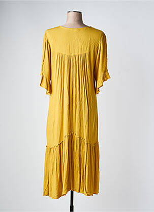 Robe mi-longue coupe fluide manches courtes jaune GOA femme