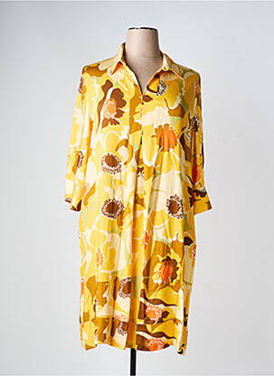 Robe mi-longue coupe fluide manches 3/4 jaune REVER MILE femme