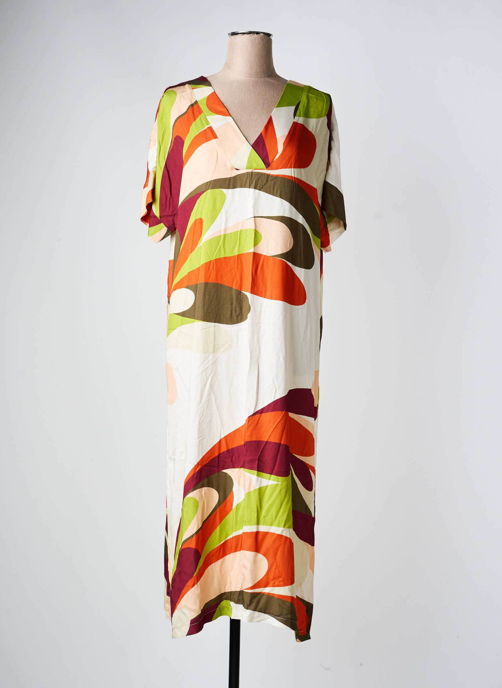 Robe longue imprimé fantaisie manches courtes beige ZIA BRAND femme