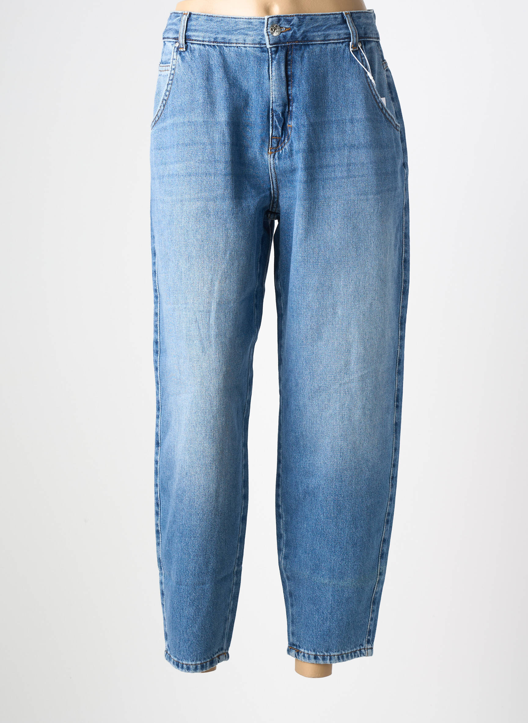 Jean coupe mom fermeture zippée sous rabat boutonné bleu ONLY femme
