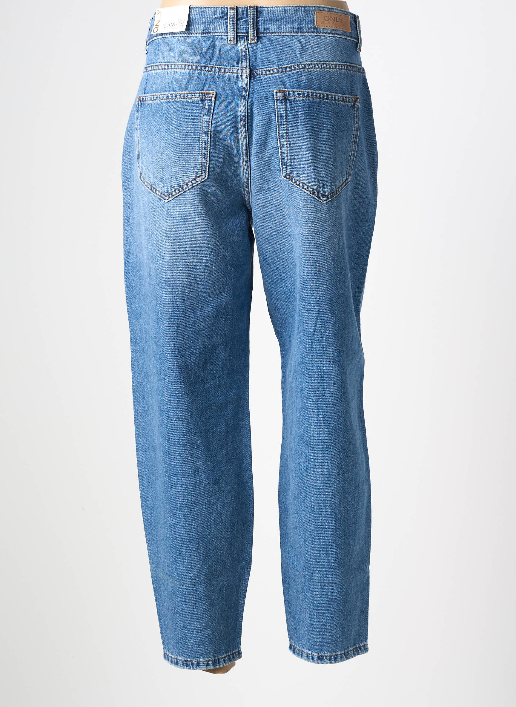 Jean coupe mom fermeture zippée sous rabat boutonné bleu ONLY femme