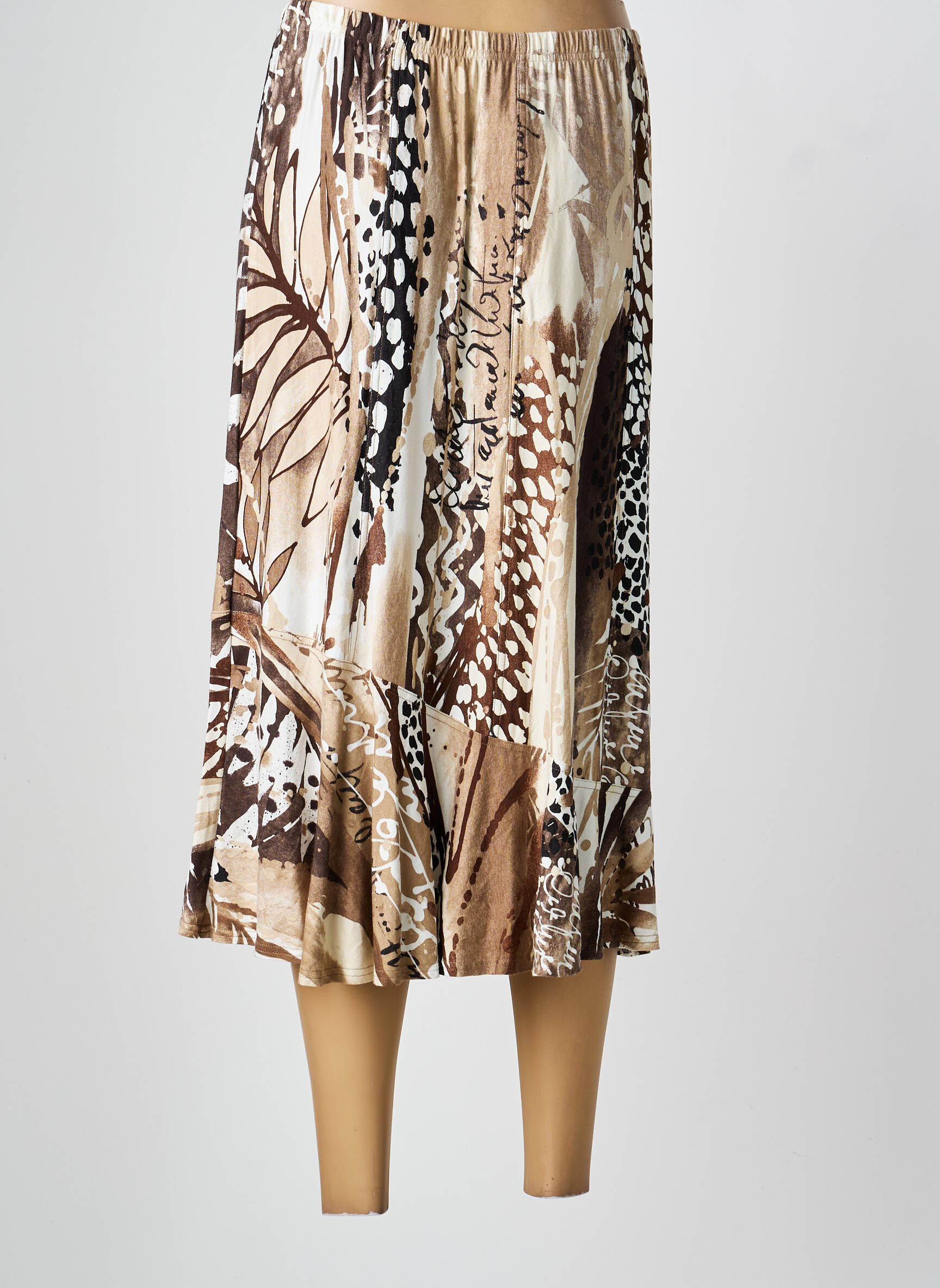 Jupe mi-longue coupe droite évasée sur le bas marron PAUPORTÉ femme