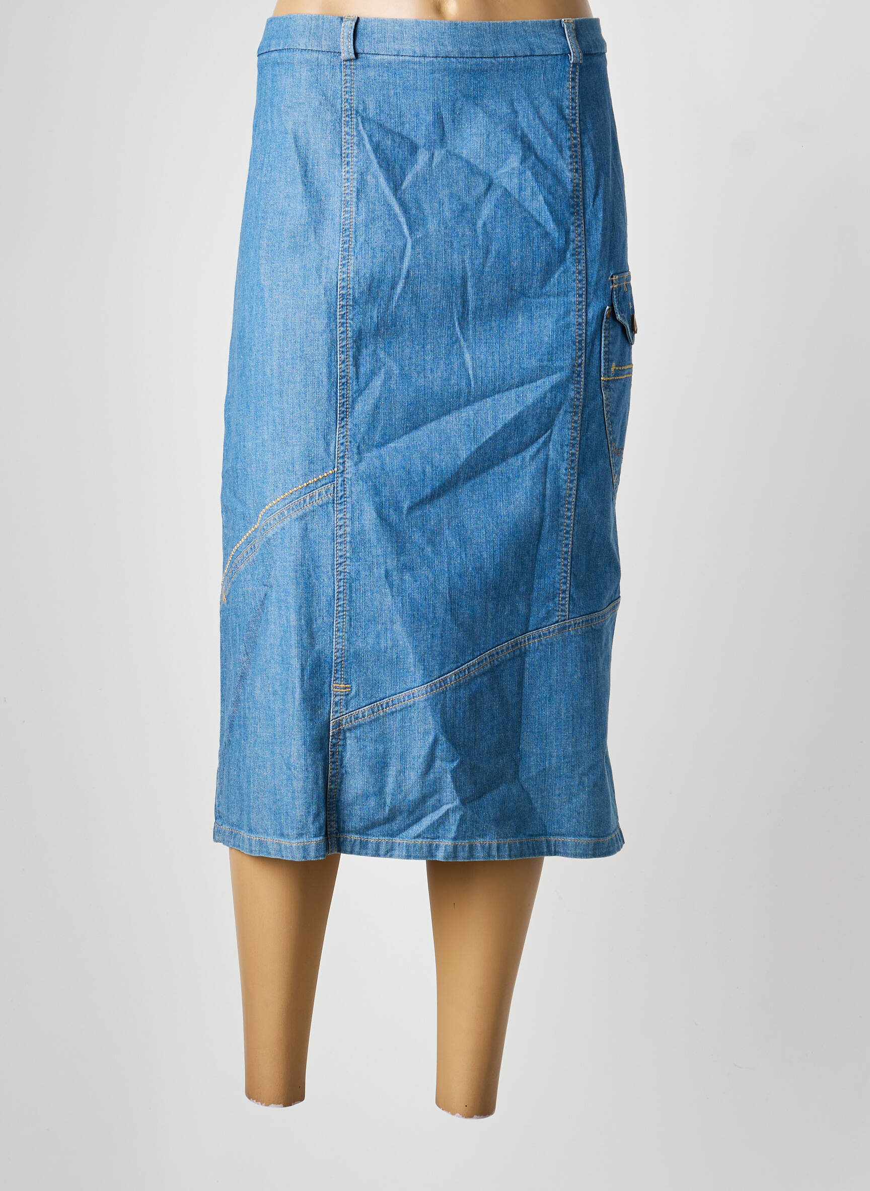 Jupe mi-longue taille à pinces bleu PAUPORTÉ femme