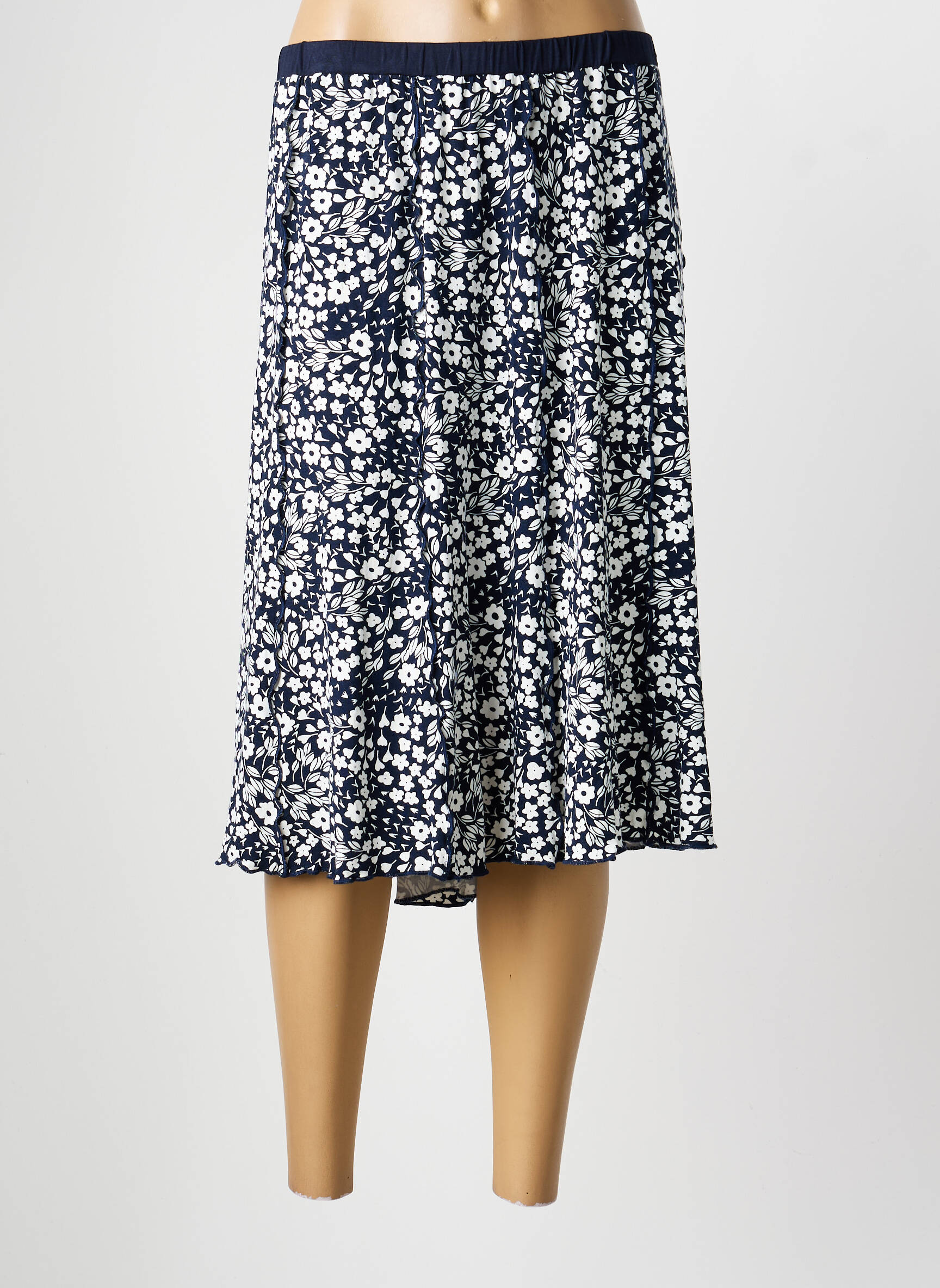 Jupe mi-longue stretch bleu GUY DUBOUIS femme