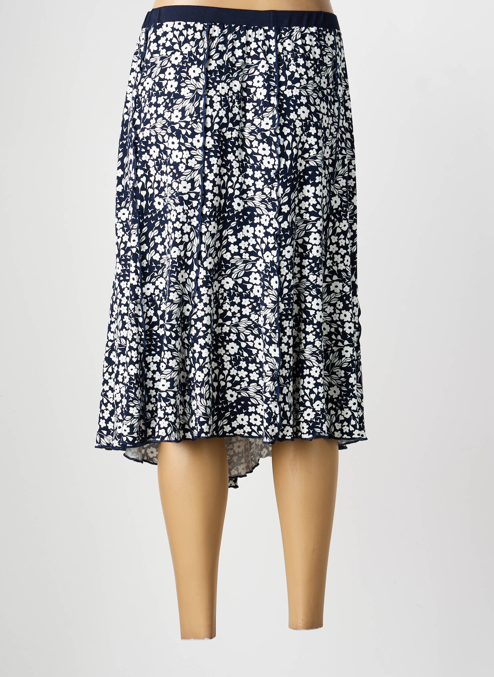 Jupe mi-longue stretch bleu GUY DUBOUIS femme