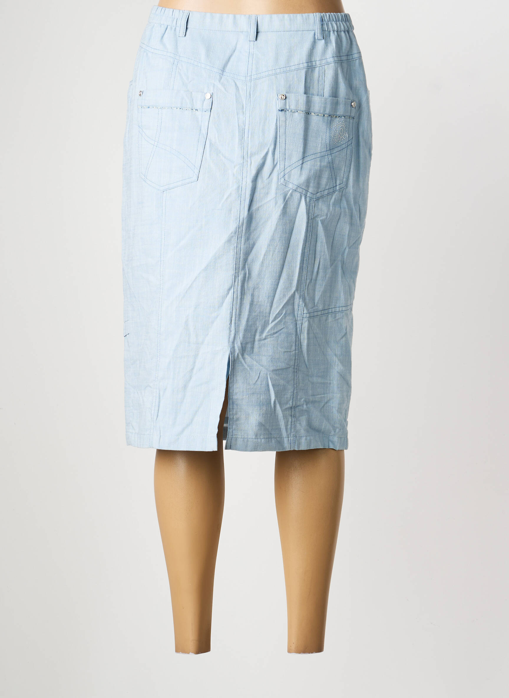 Jupe mi-longue coupe droite bleu PAUPORTÉ femme