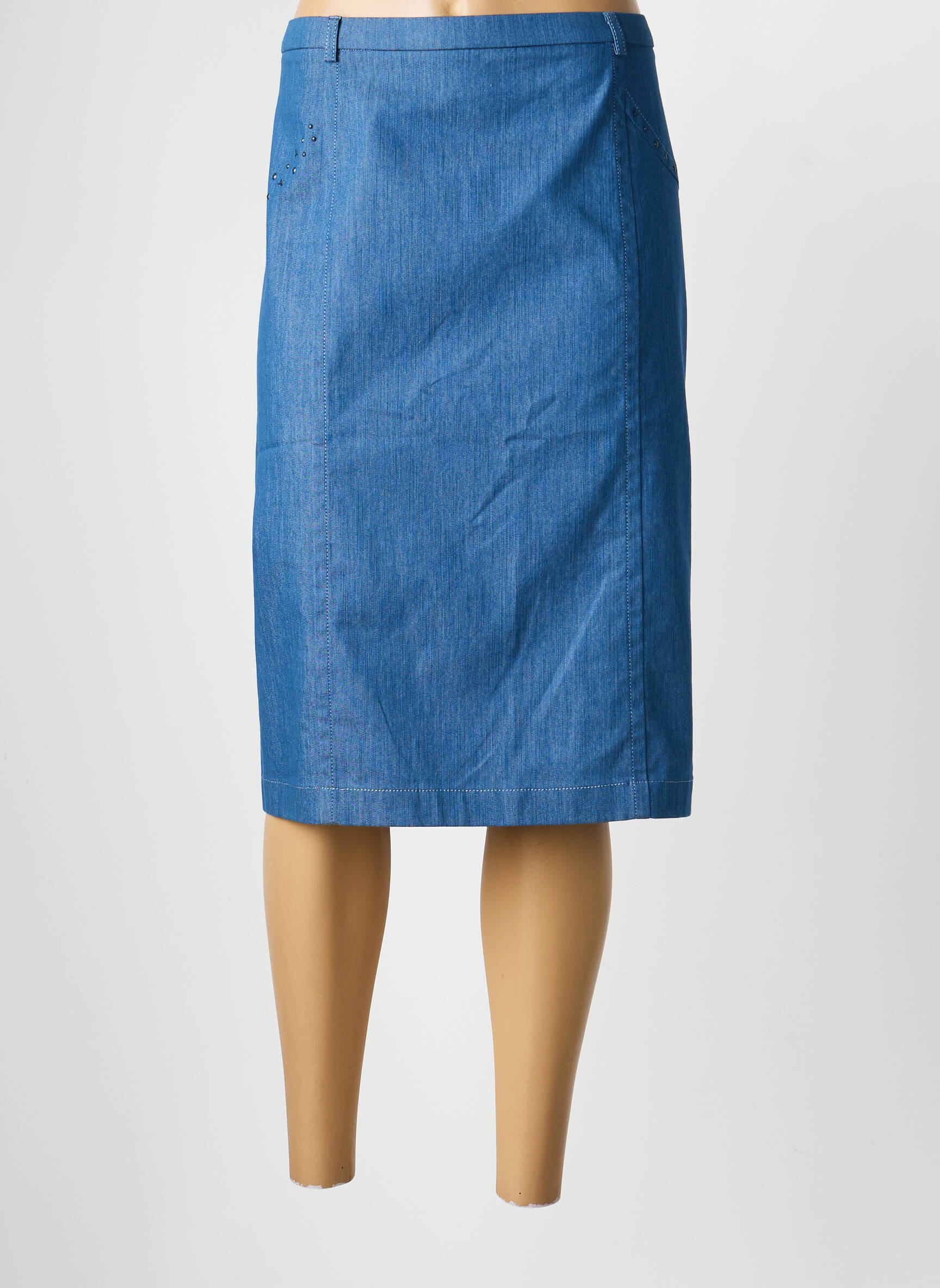 Jupe mi-longue coupe droite bleu PAUPORTÉ femme