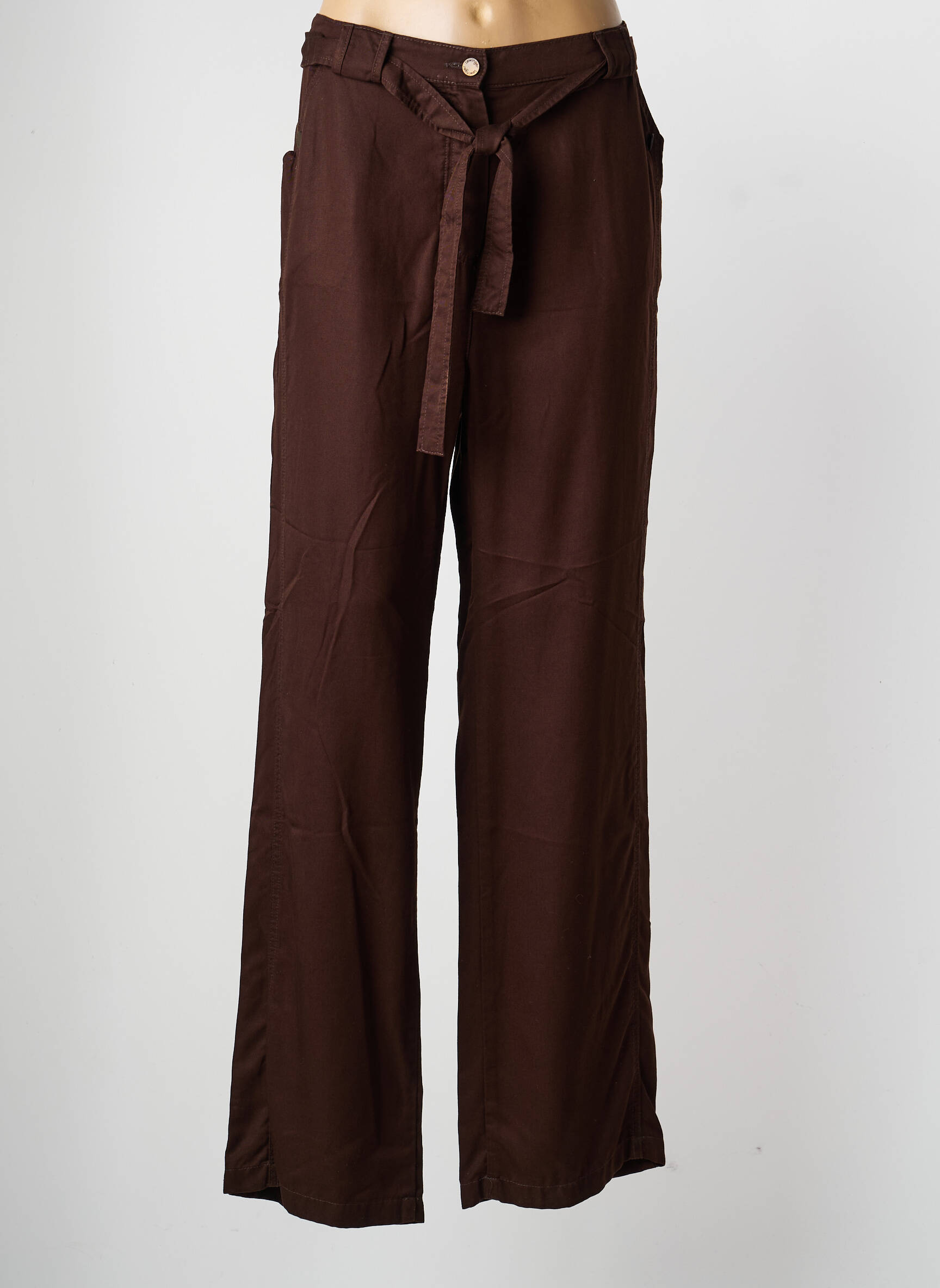 Pantalon droit tissage popeline taille normale marron LEWINGER femme