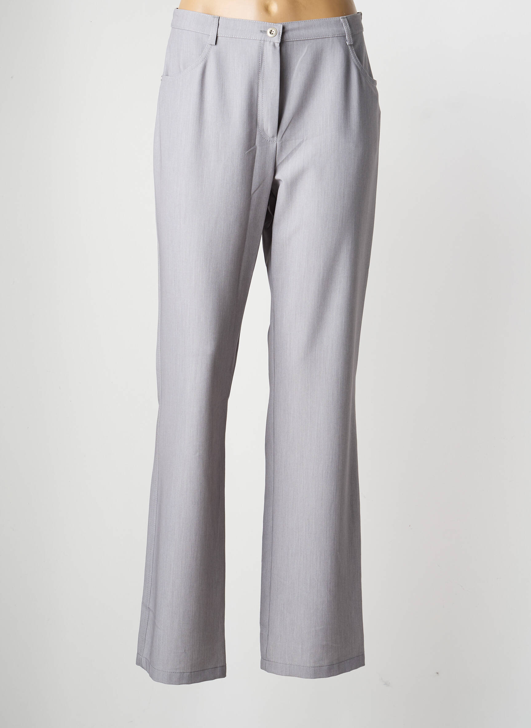 Pantalon droit fermeture zippée sous rabat boutonné taille normale gris LEWINGER femme