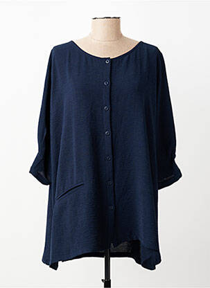 Chemisier coupe droite manches 3/4 bleu FRANCK ANNA femme