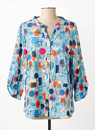 Chemisier imprimé fantaisie manches longues bleu GRIFFON femme