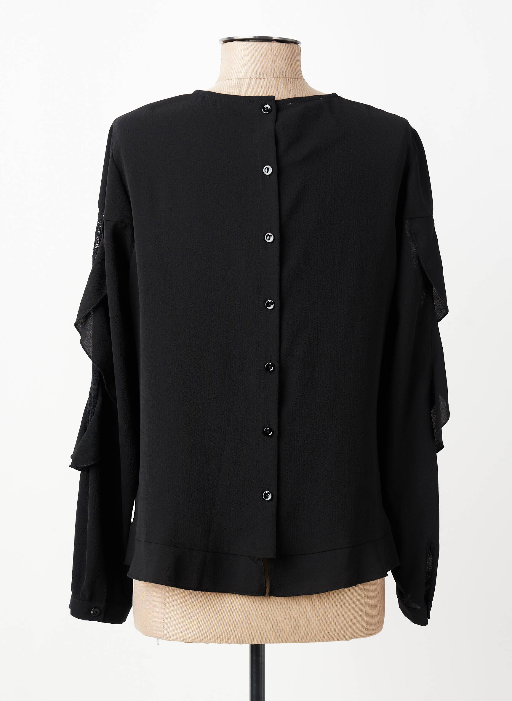 Blouse fermeture boutonnée au dos manches longues noir PAUPORTÉ femme