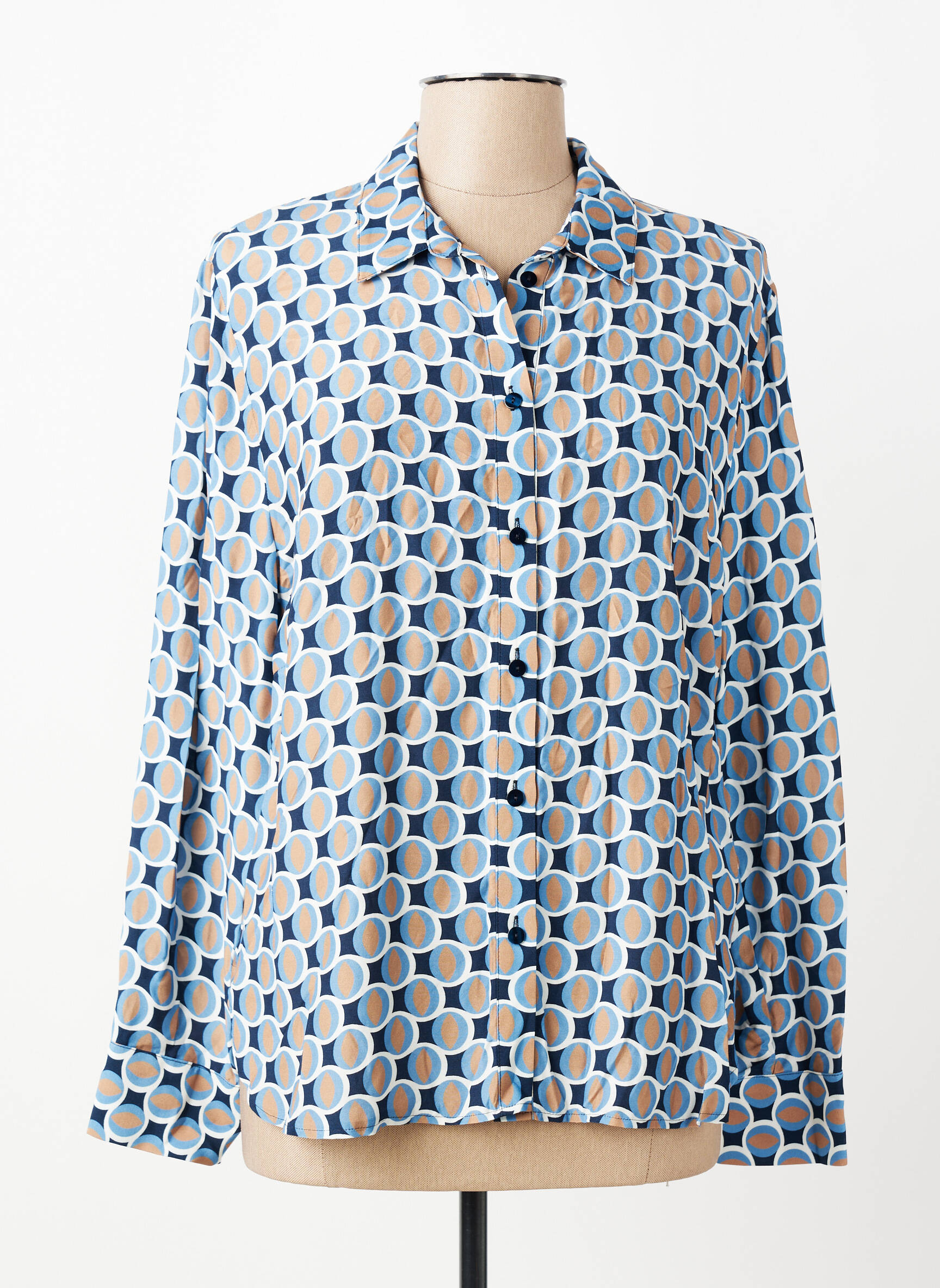 Chemisier imprimé fantaisie manches longues bleu FRANK WALDER femme