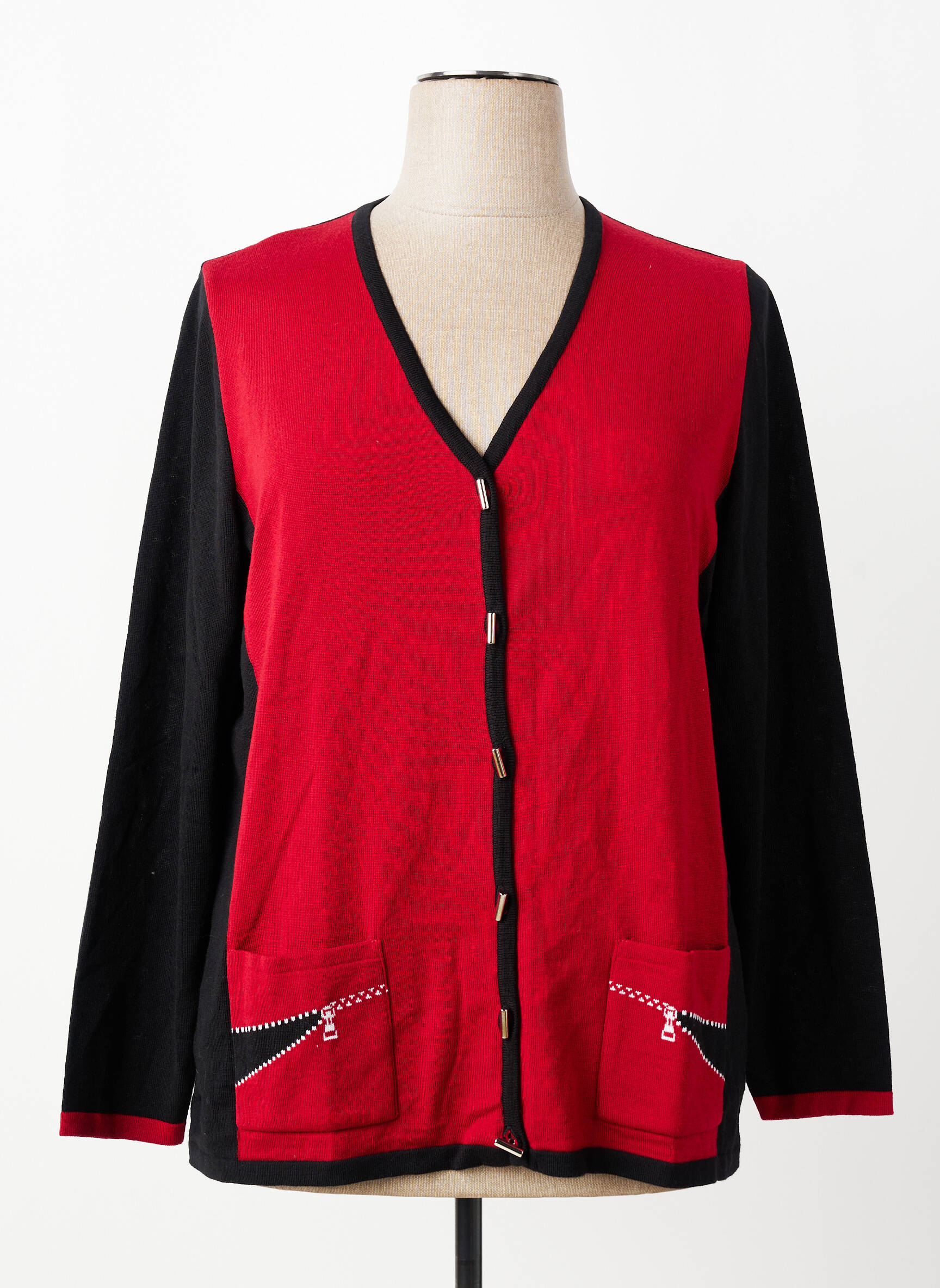 Gilet manches longues fermeture boutonnée sur le devant rouge PAUPORTÉ femme