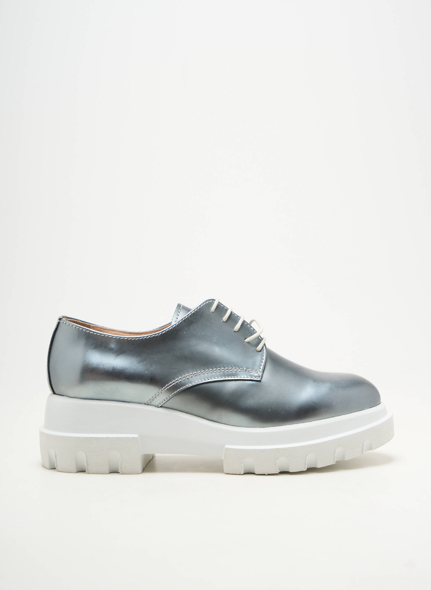 Derbies matière lisse talon plat jusqu'à 3cm argent PERTINI femme