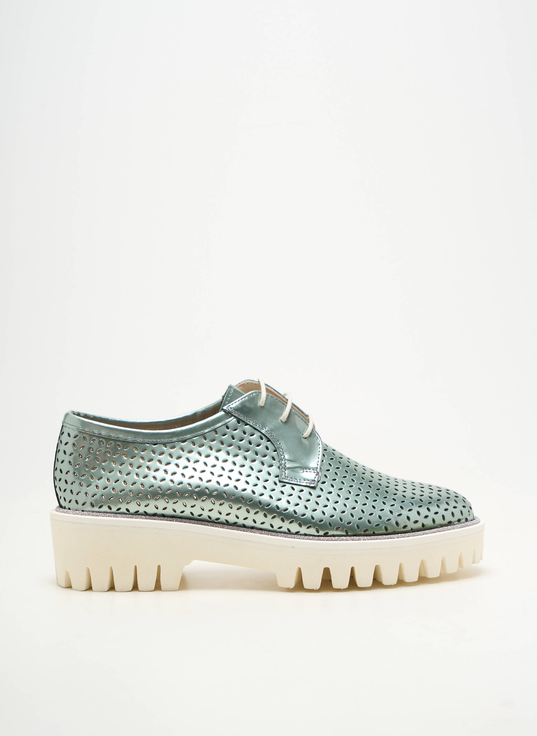 Derbies matière lisse talon plat jusqu'à 3cm vert PERTINI femme