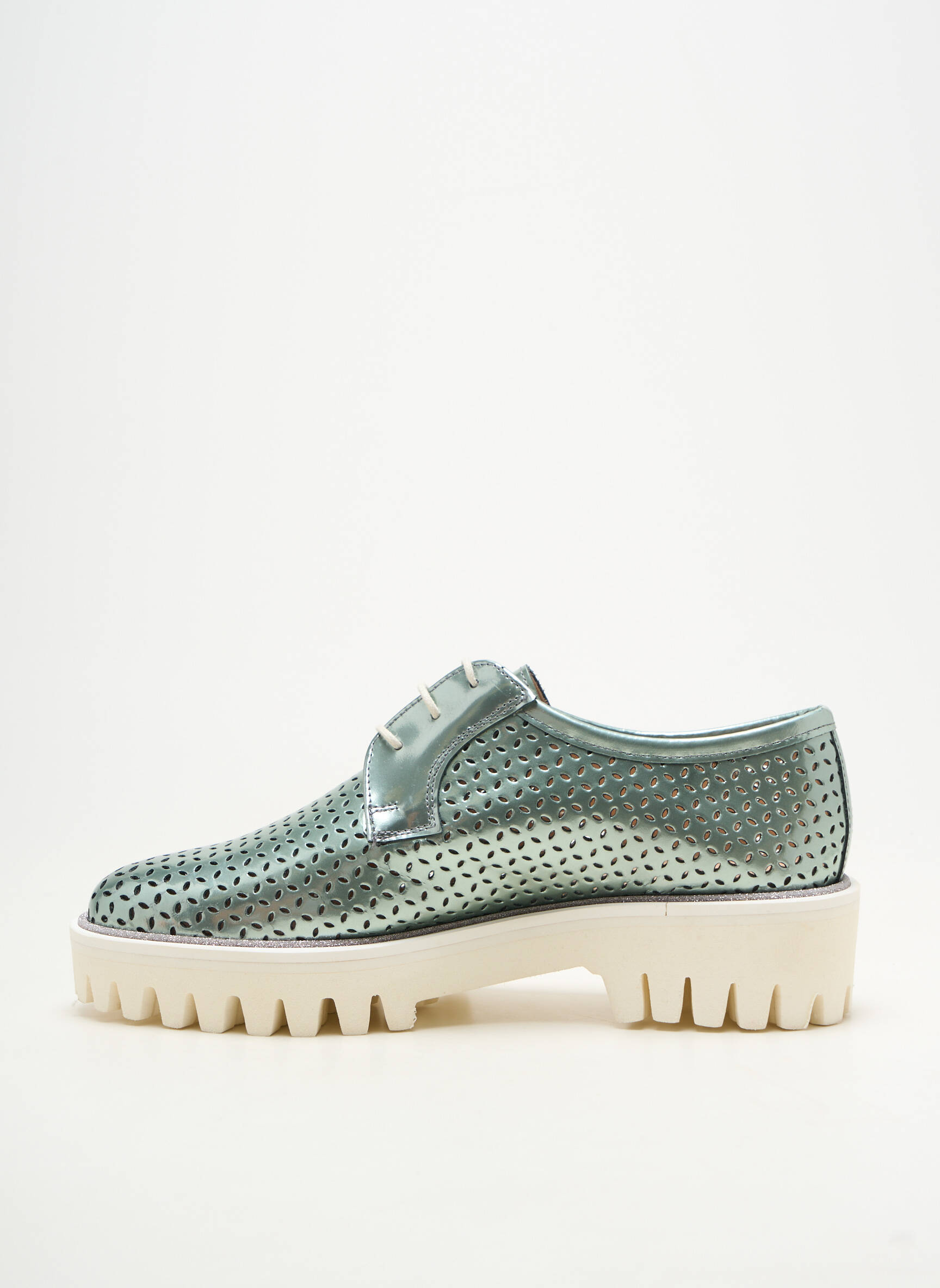 Derbies matière lisse talon plat jusqu'à 3cm vert PERTINI femme