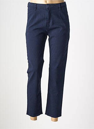 Pantalon droit fermeture zippée sous rabat boutonné bleu HAPPY femme