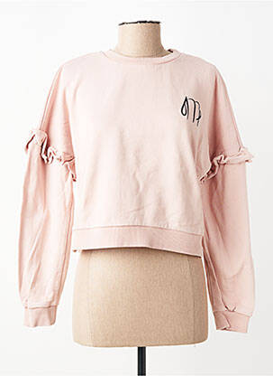 Sweat-shirt sérigraphie floquée manches longues rose LES POULETTES FITNESS femme