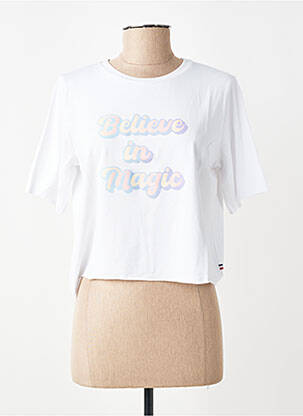 T-shirt sérigraphie floquée manches courtes blanc LES POULETTES FITNESS femme