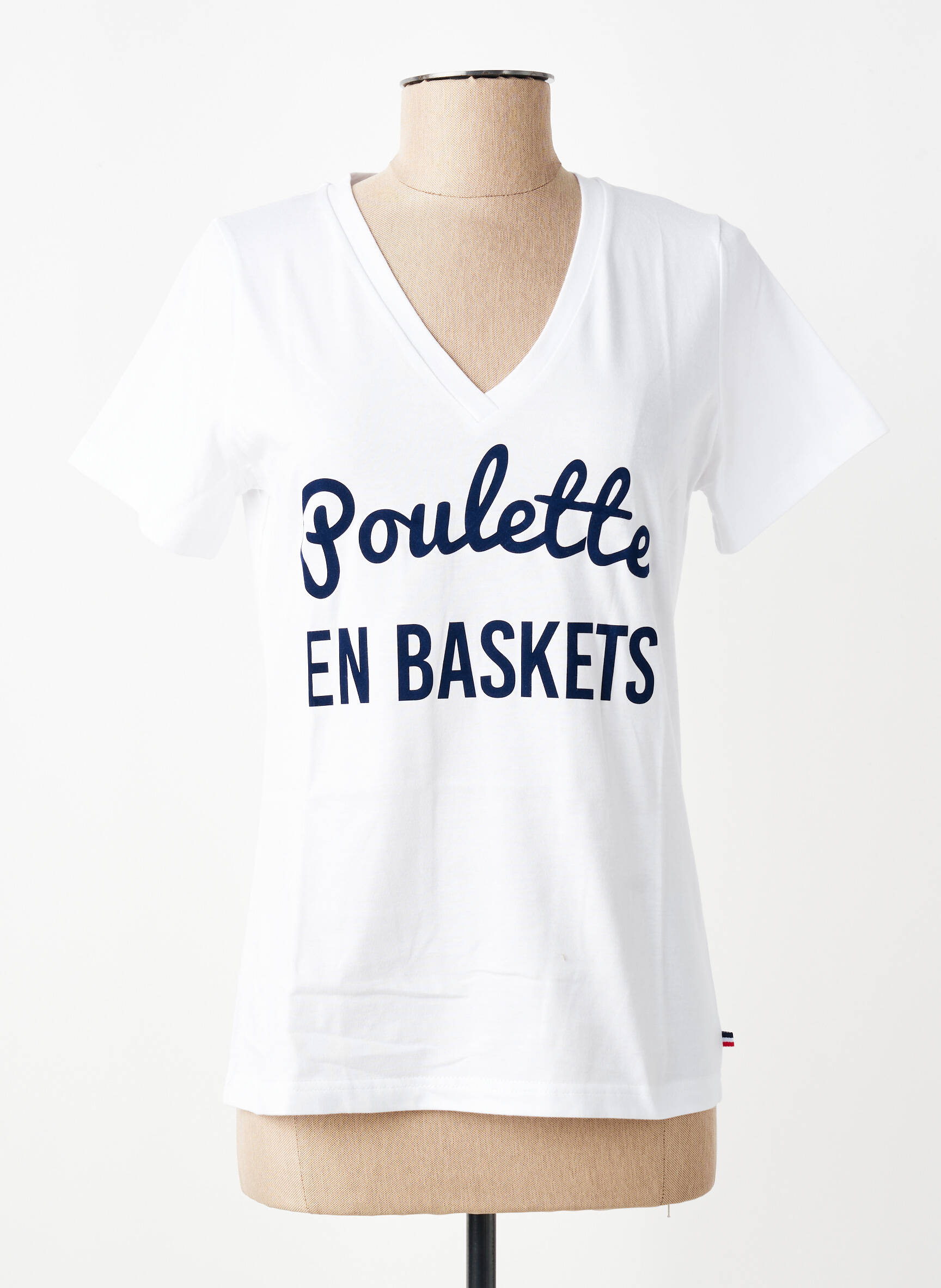 T-shirt col v manches courtes blanc LES POULETTES FITNESS femme