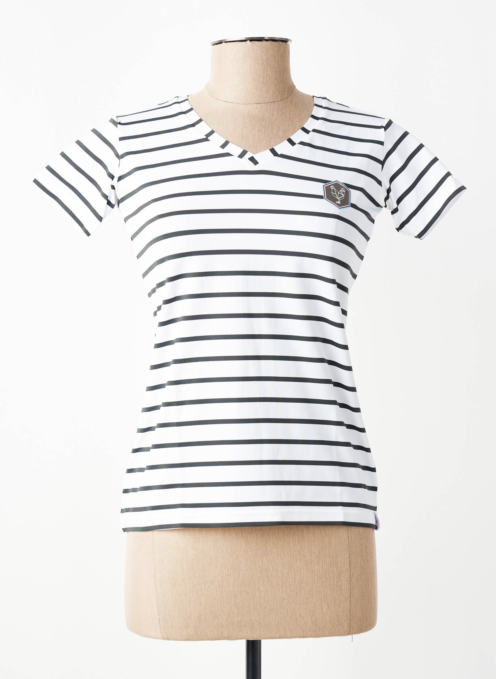 T-shirt col v manches courtes blanc LES POULETTES FITNESS femme