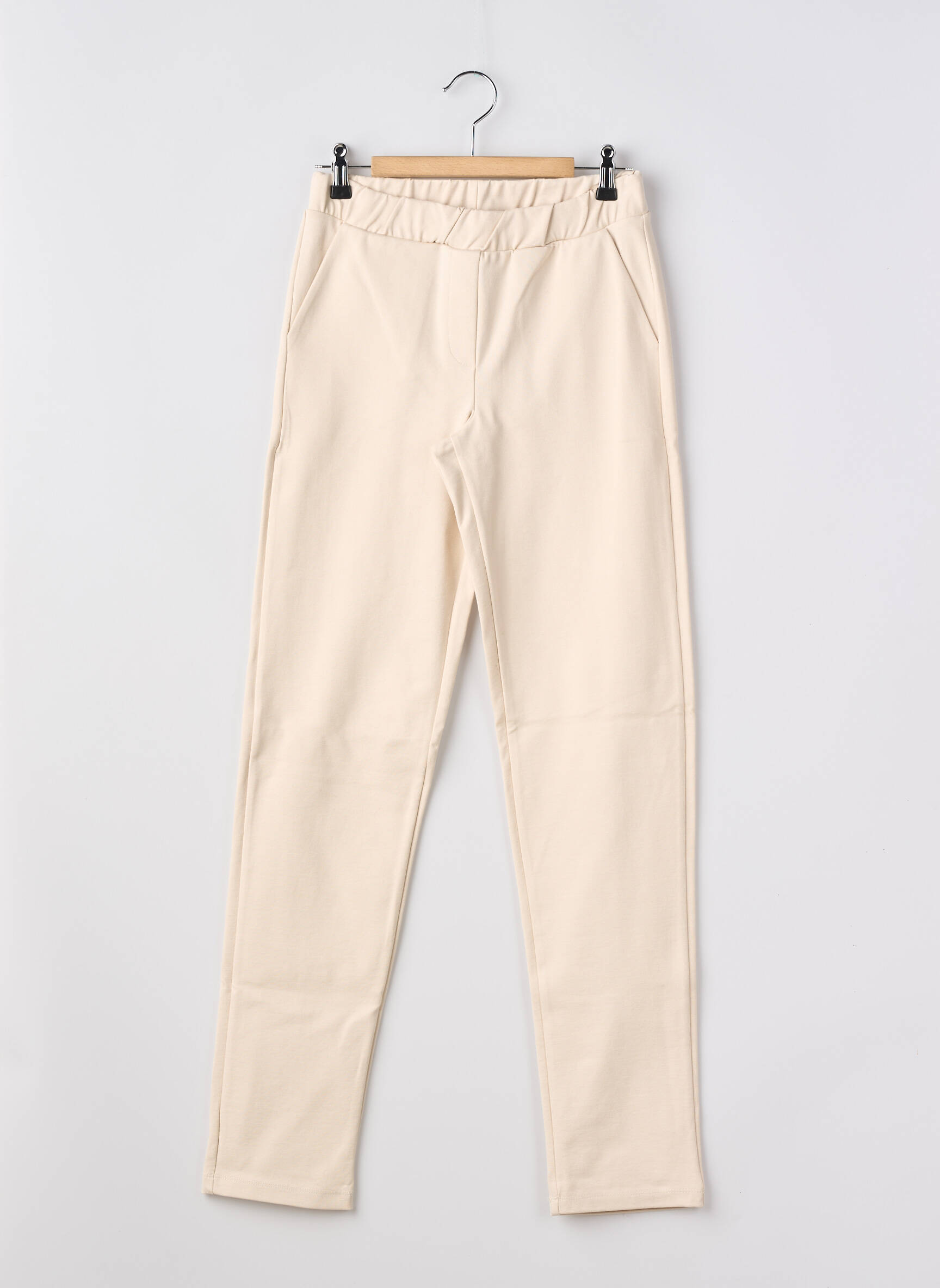 Pantalon slim tissage popeline taille élastique beige GEISHA fille