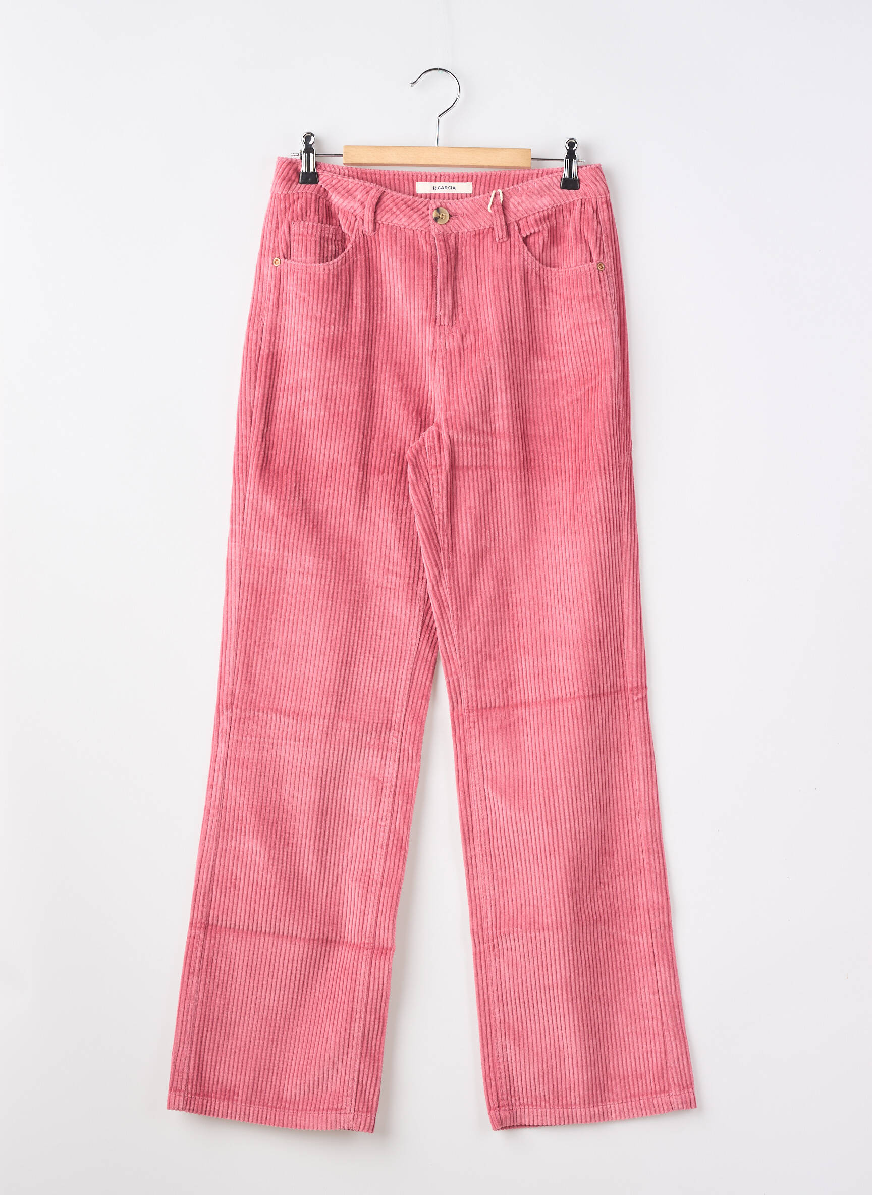 Pantalon droit fermeture zippée sous rabat boutonné rose GARCIA fille