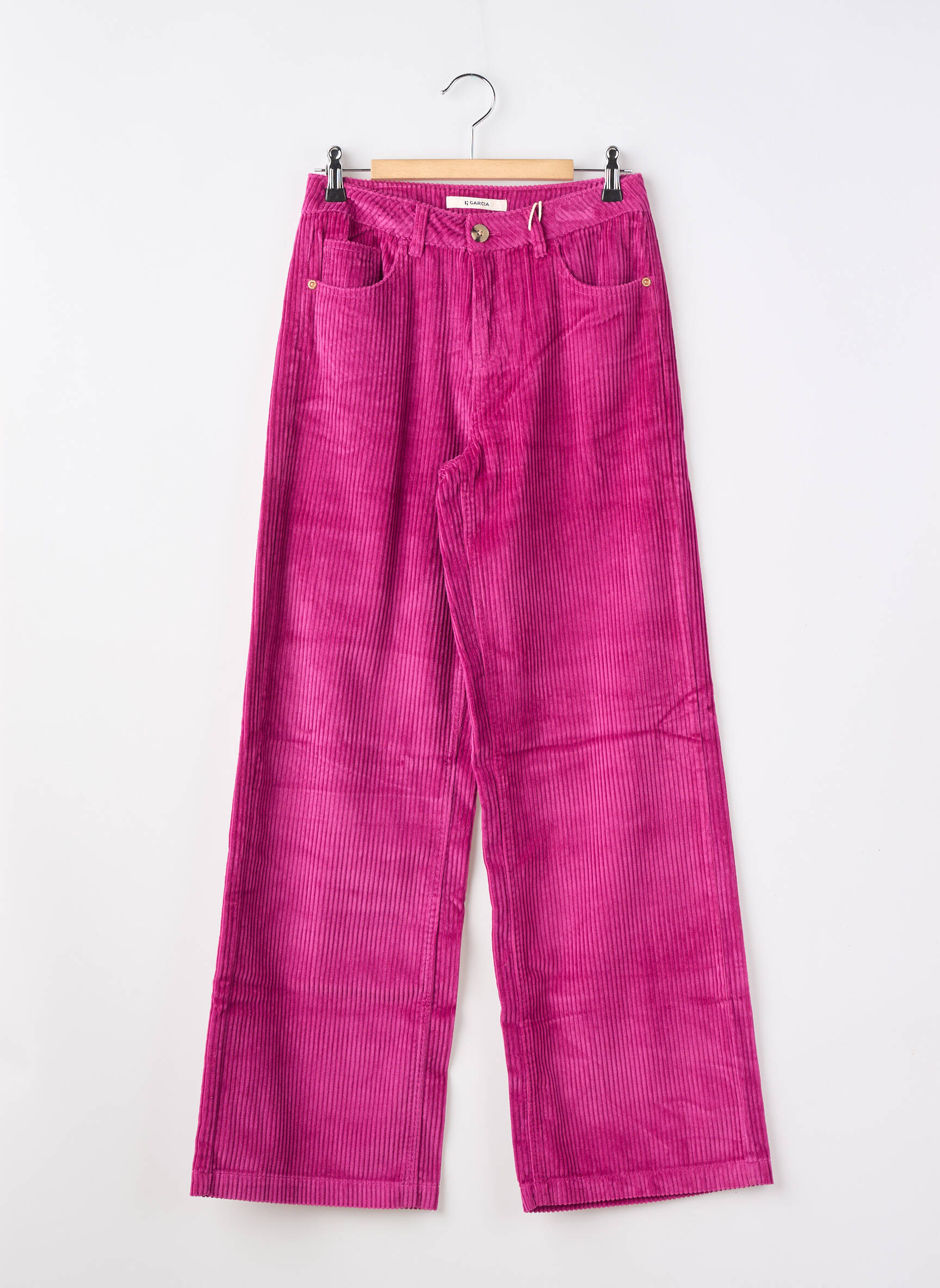 Pantalon droit fermeture zippée sous rabat boutonné violet GARCIA fille