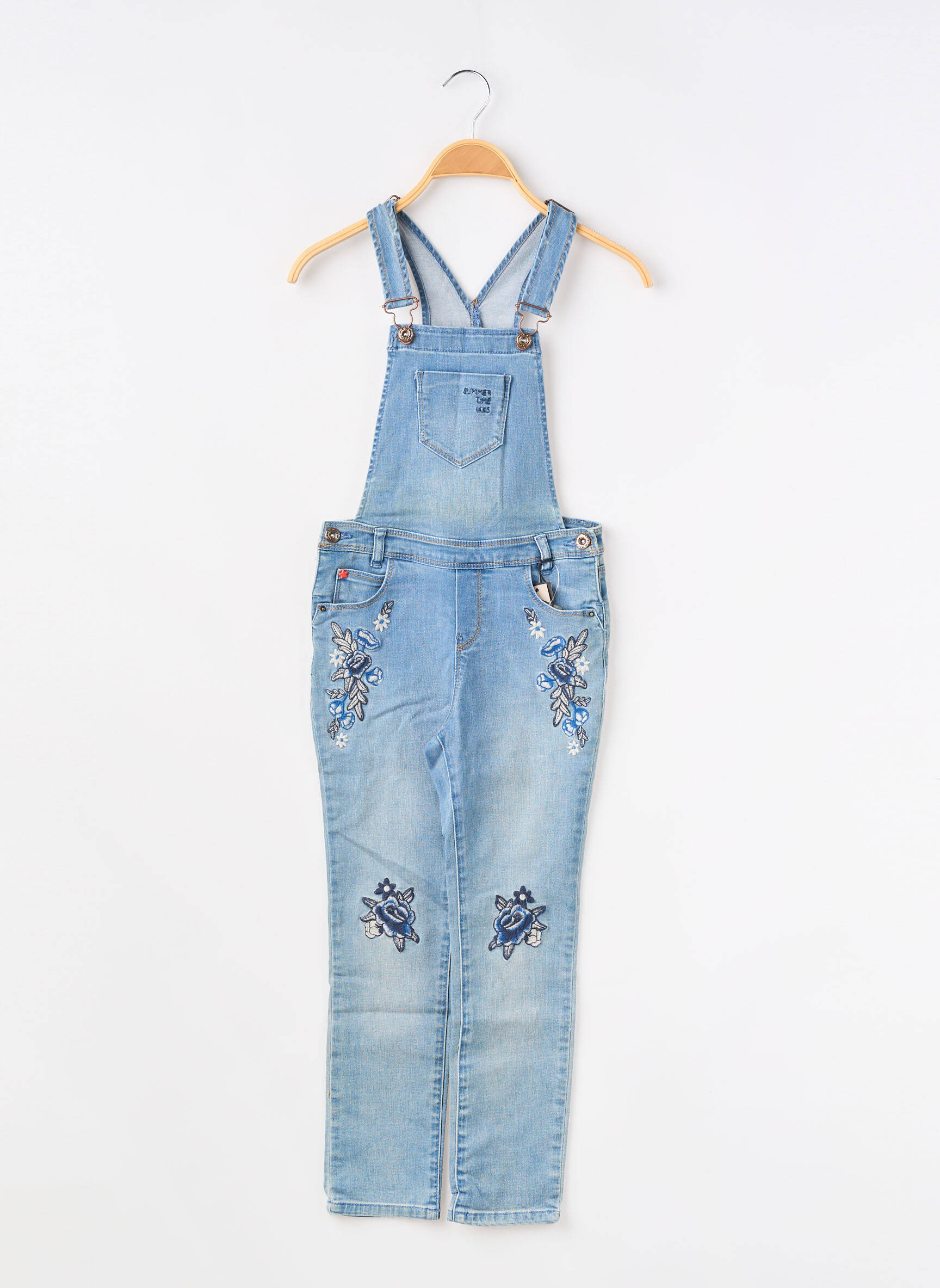 Salopette broderie fines bretelles bleu IKKS fille