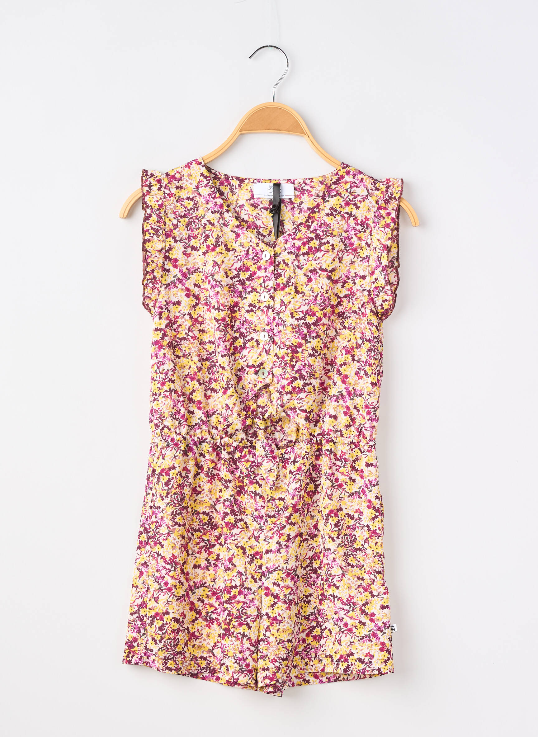 Combishort imprimé fleurs manches courtes violet LE TEMPS DES CERISES fille