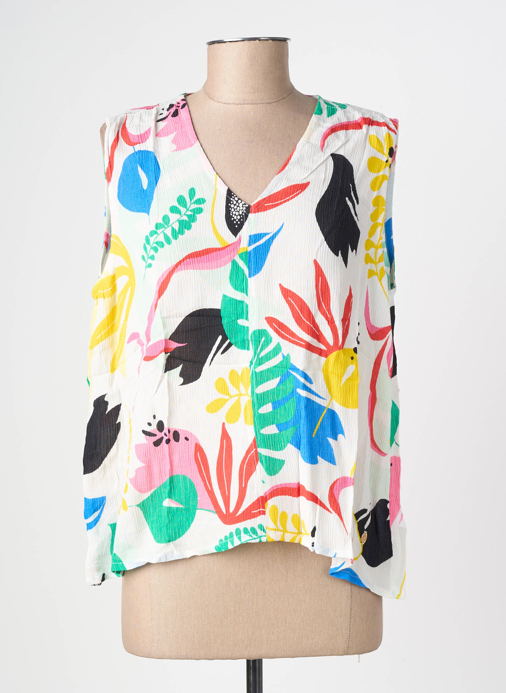 Top tissage crêpe manches courtes blanc LES TROPEZIENNES PAR M.BELARBI femme