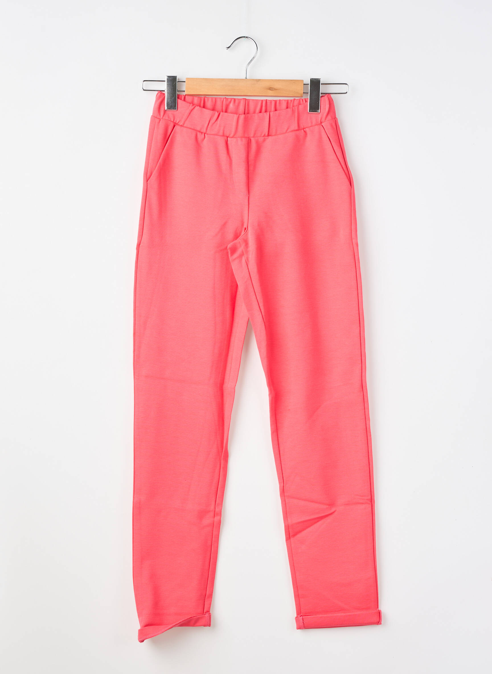 Pantalon slim tissage popeline taille élastique rose GEISHA fille