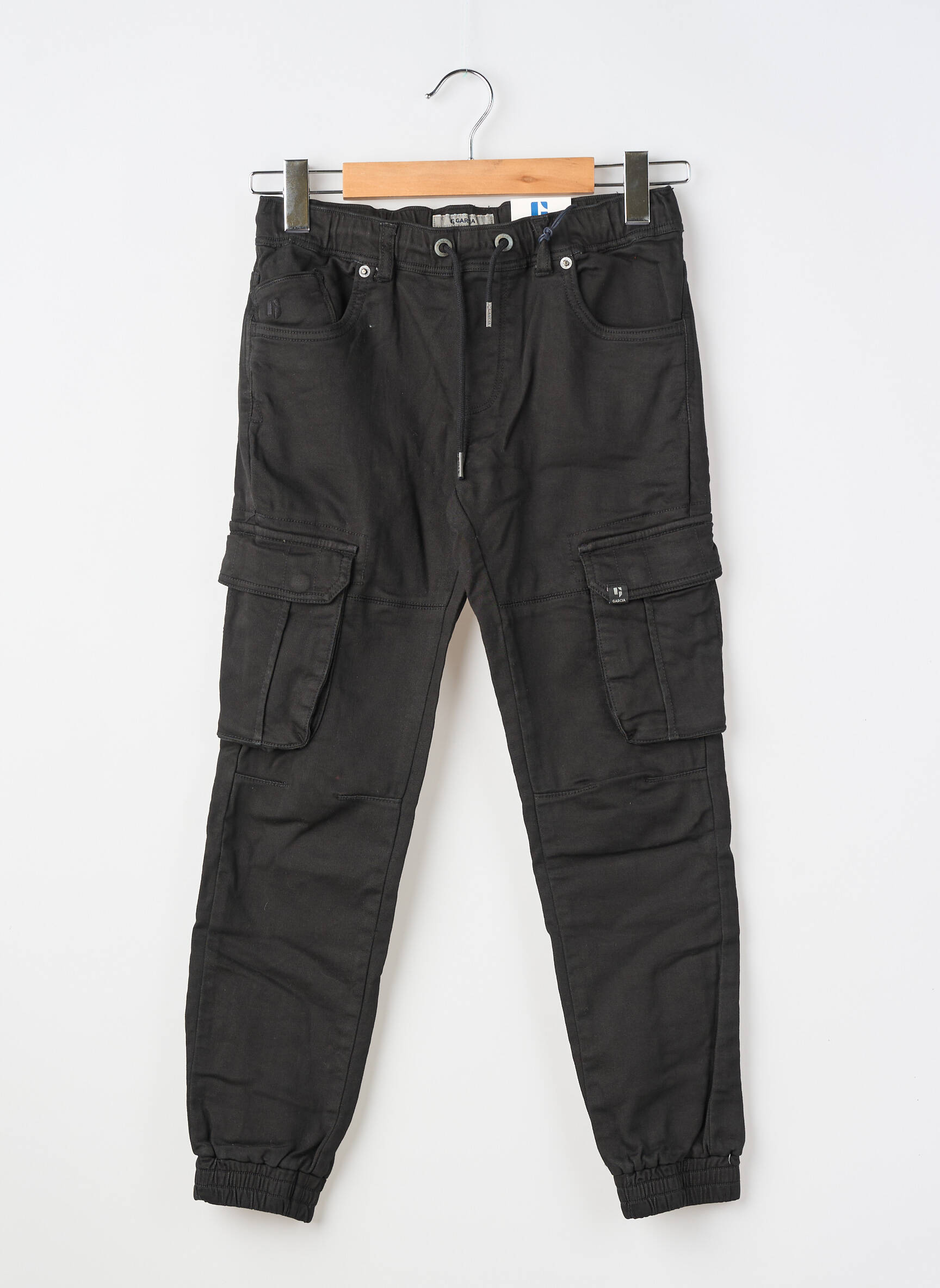 Pantalon cargo tissage popeline taille élastique noir GARCIA garçon