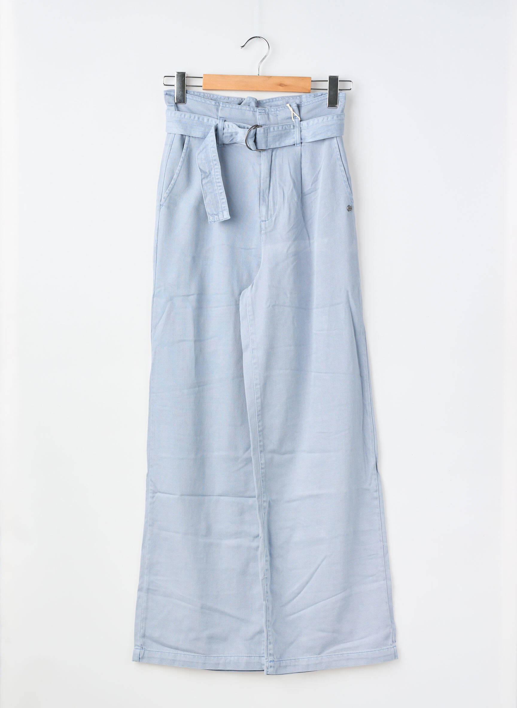 Pantalon large fermeture zippée sous rabat avec crochet taille à pinces bleu GARCIA fille
