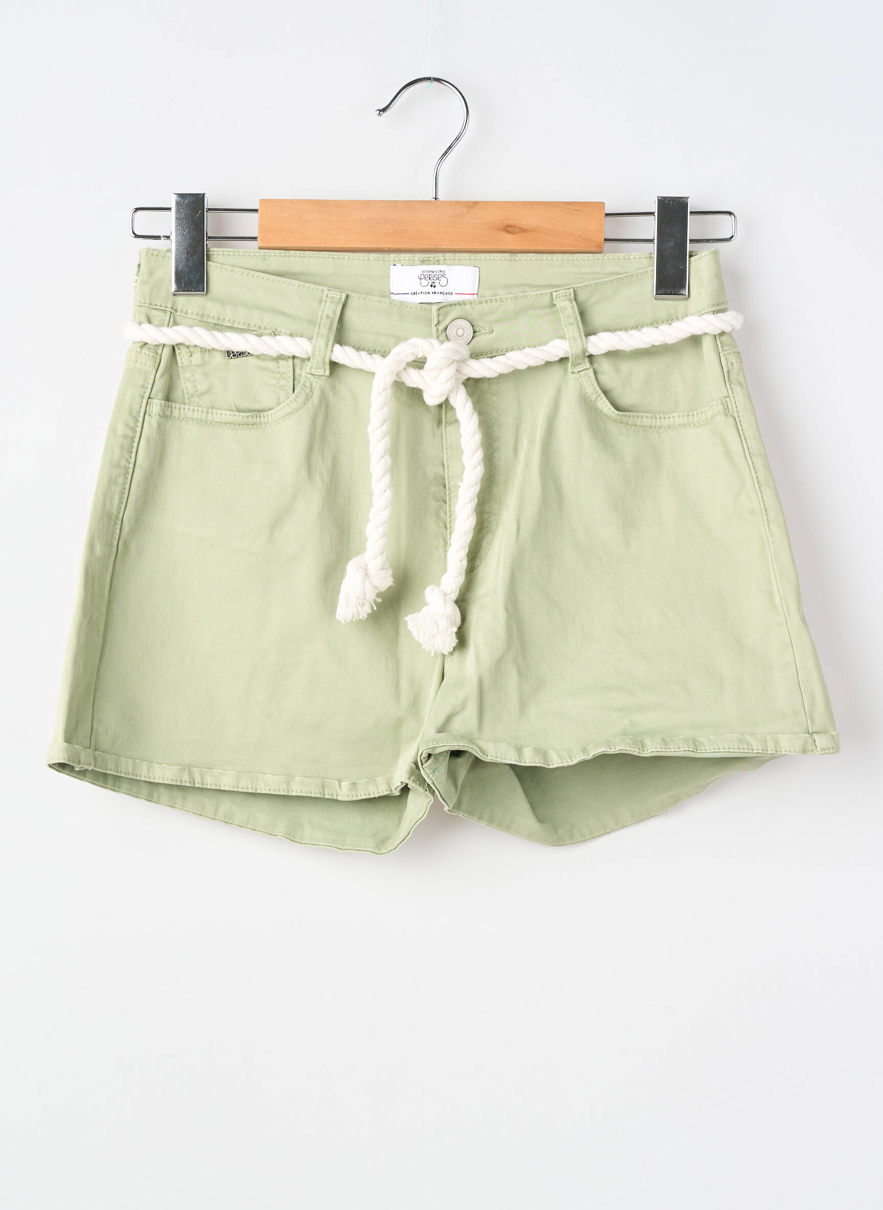 Short fermeture zippée sous rabat boutonné vert clair LE TEMPS DES CERISES fille