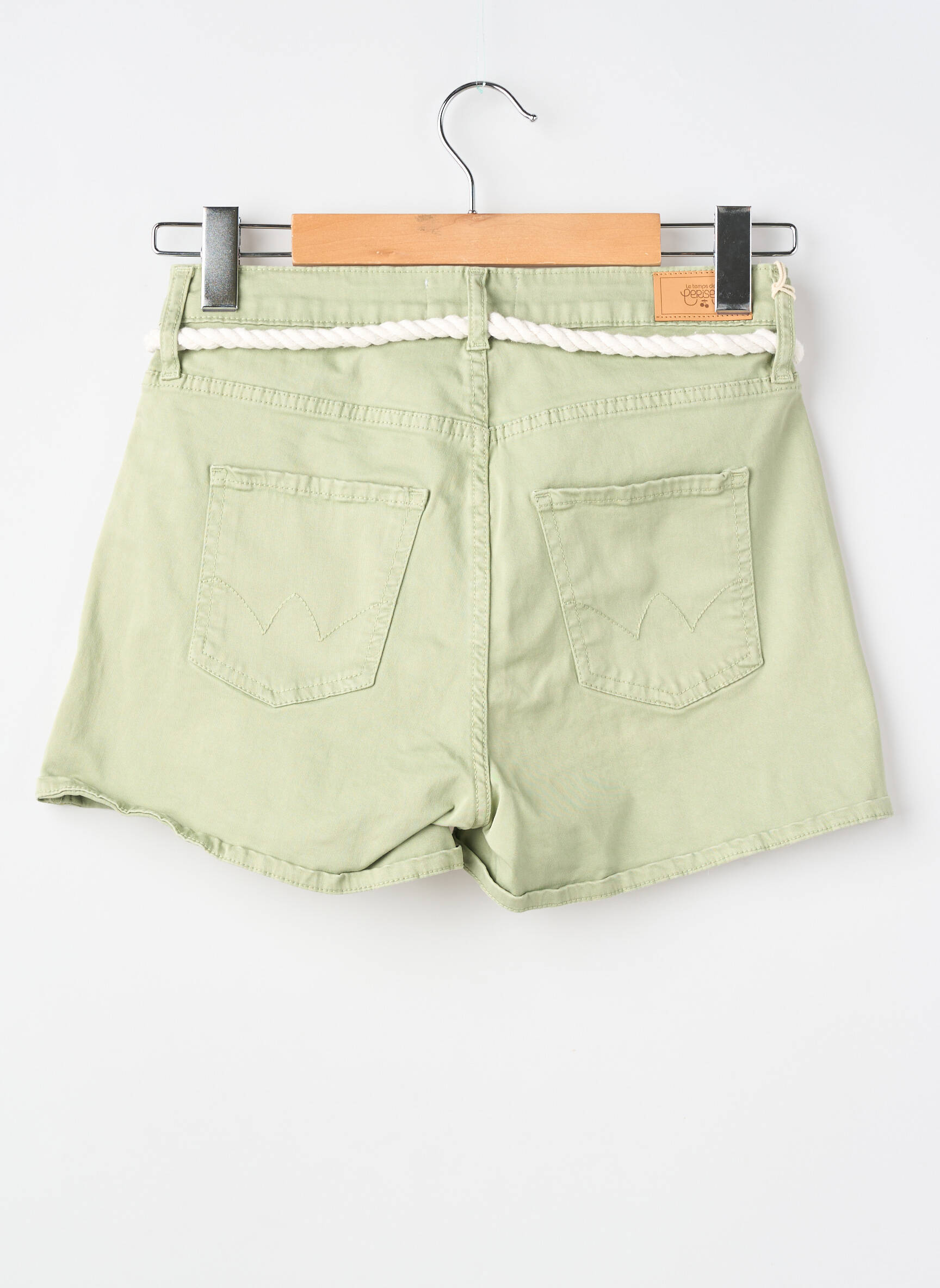Short fermeture zippée sous rabat boutonné vert clair LE TEMPS DES CERISES fille