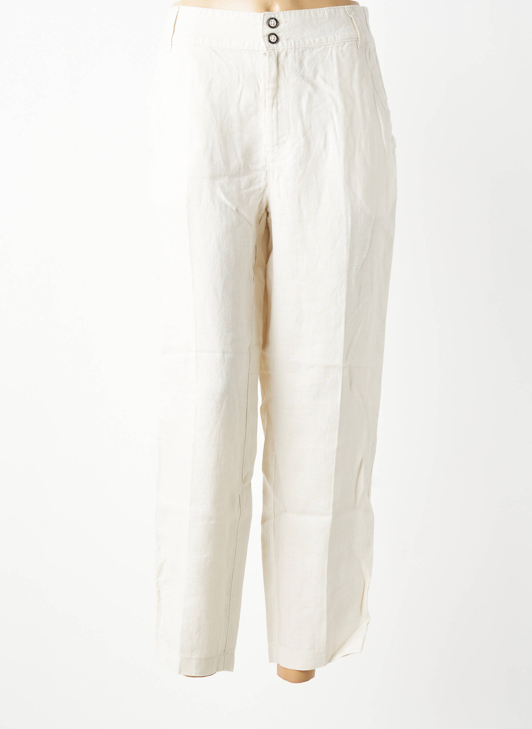Pantalon droit fermeture zippée sous rabat boutonné taille normale beige STREET ONE femme