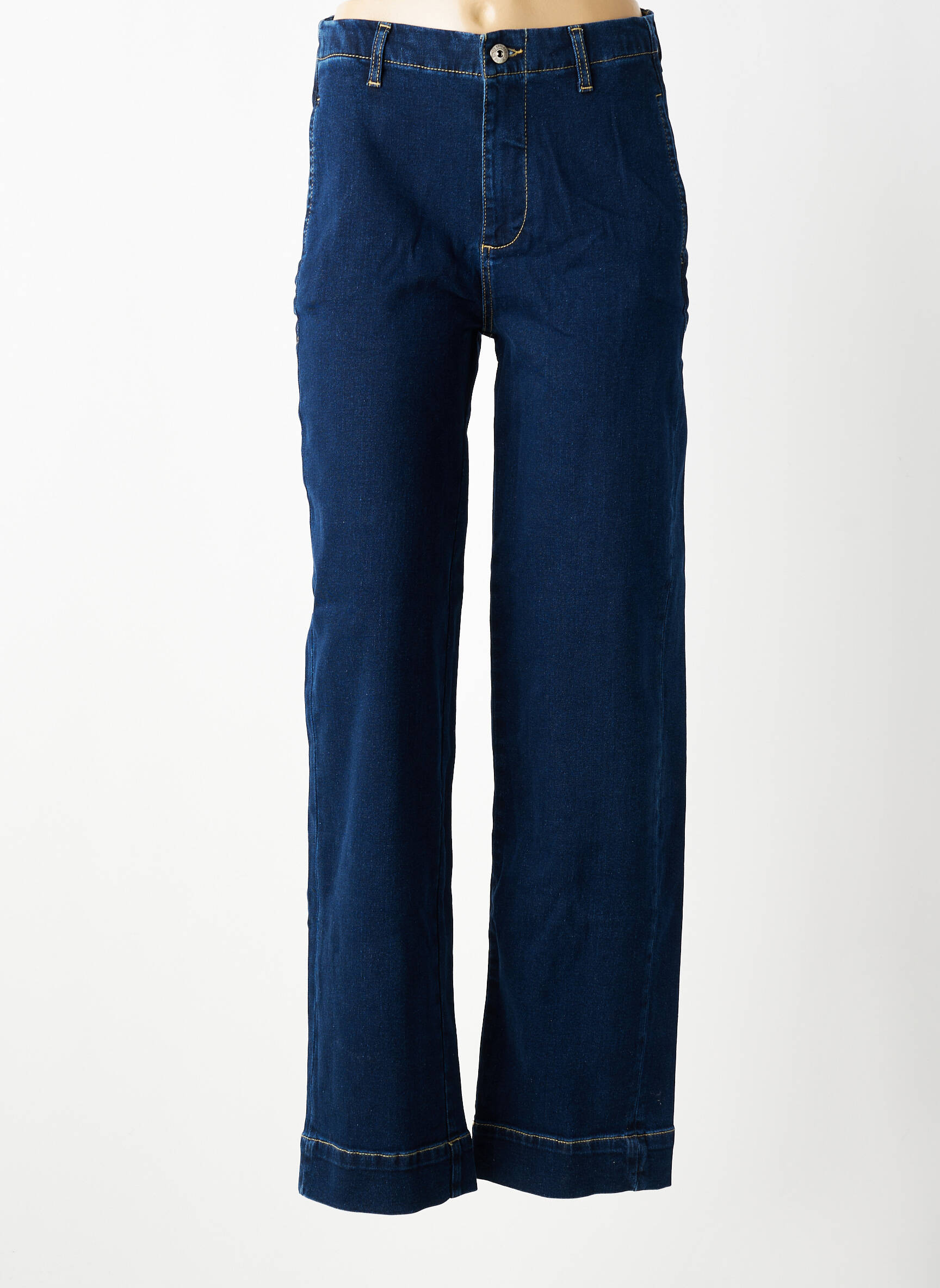 Jeans coupe droite stretch taille normale bleu fonce GEISHA femme