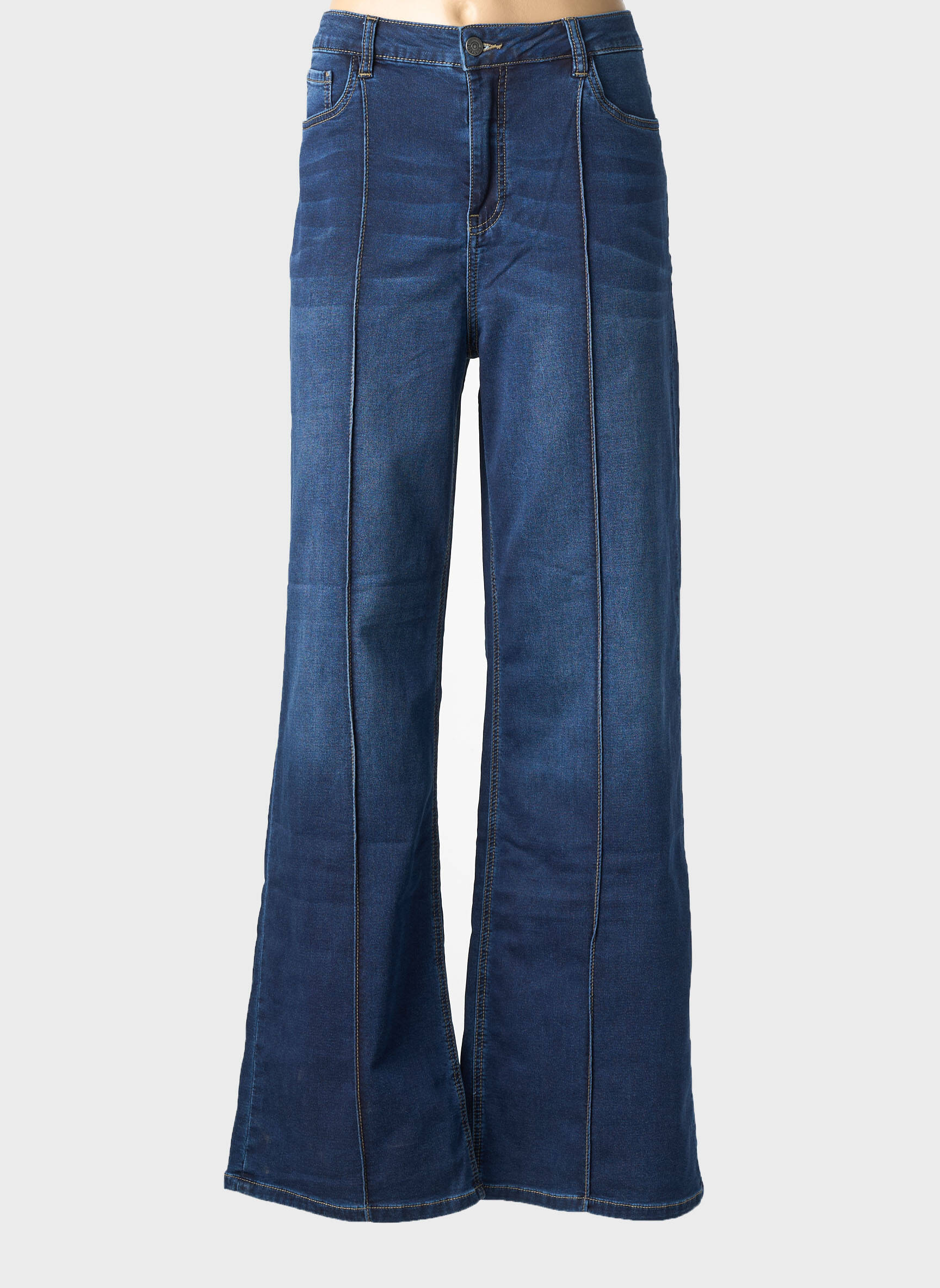 Jeans coupe large stretch taille normale bleu GEISHA femme