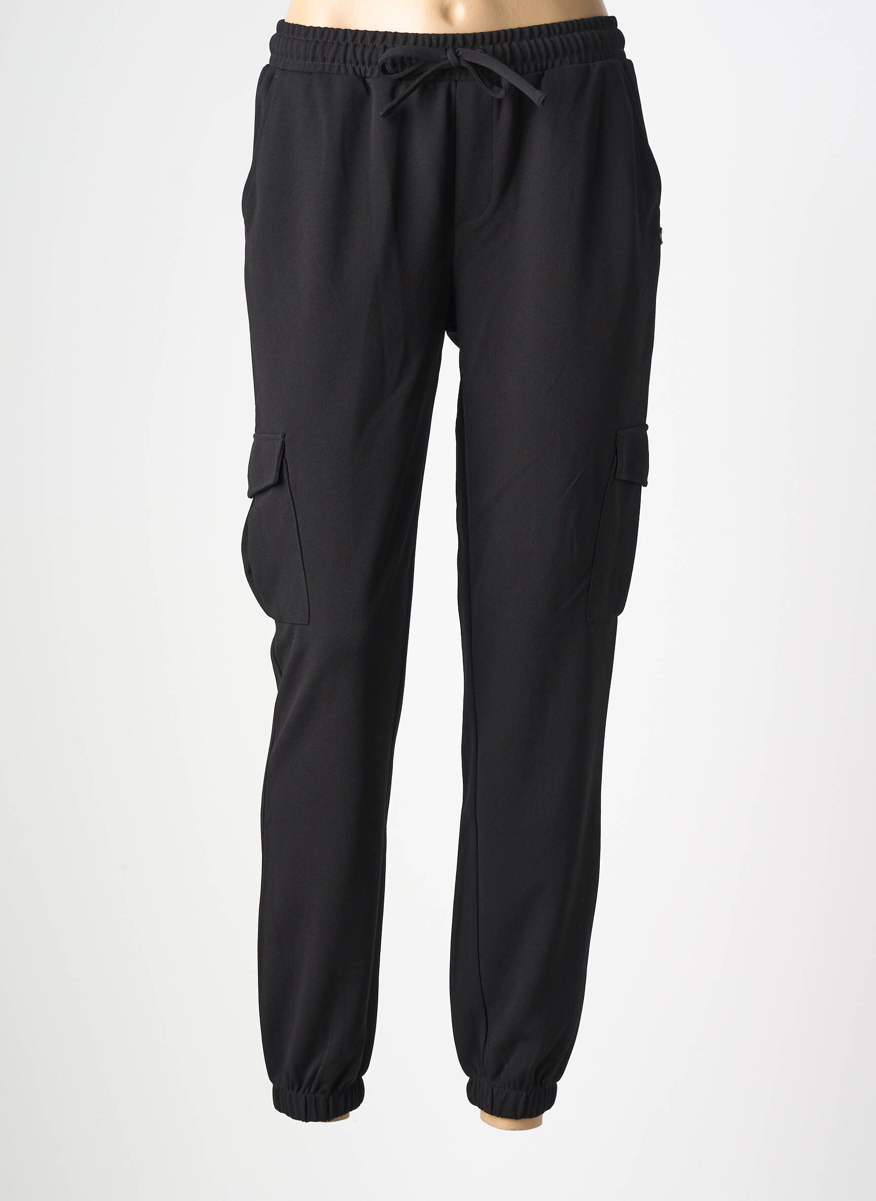 Pantalon droit tissage crêpe taille normale noir GARCIA femme