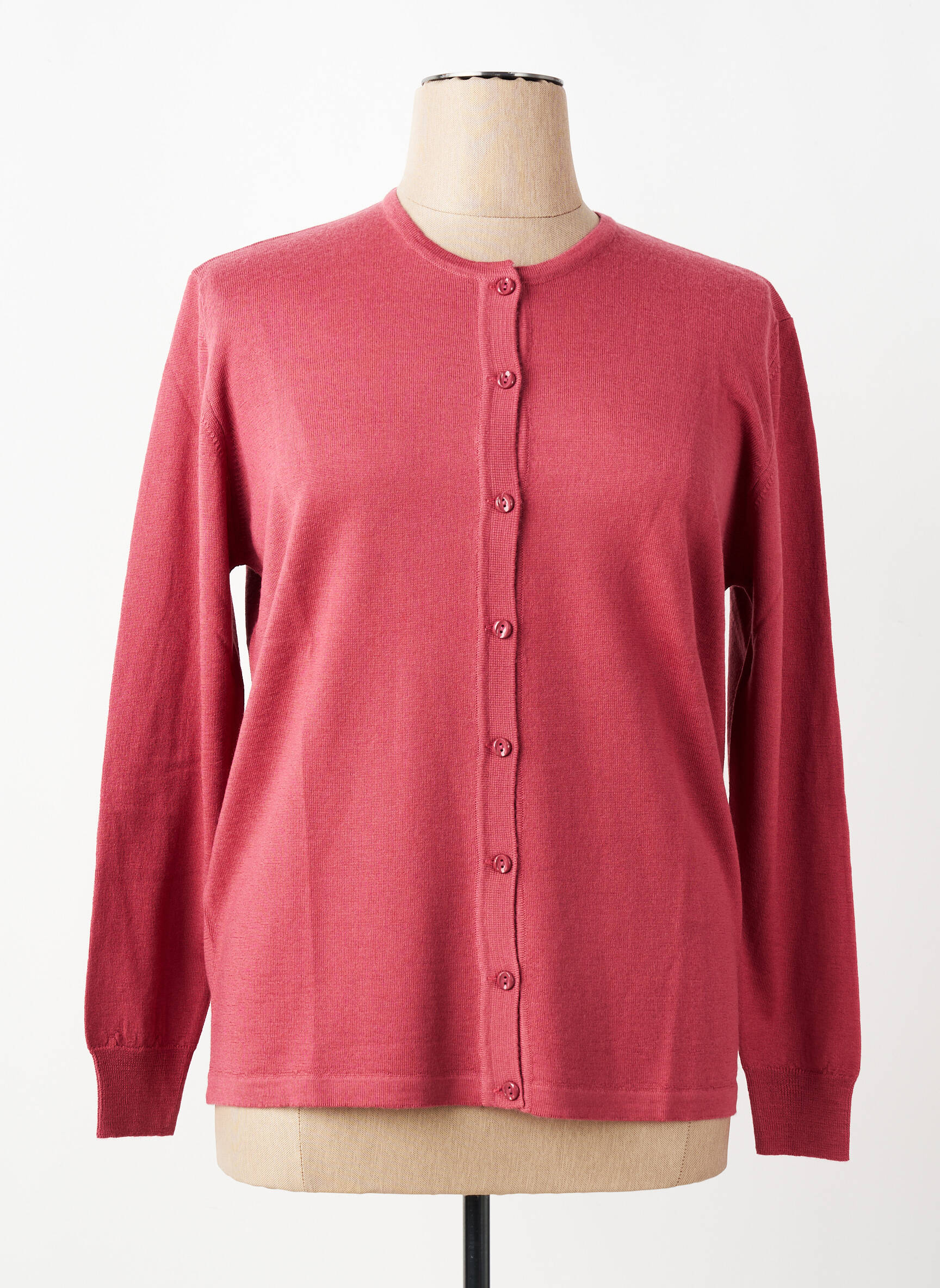Gilet manches longues fermeture boutonnée sur le devant rouge fonce ELLEMME femme