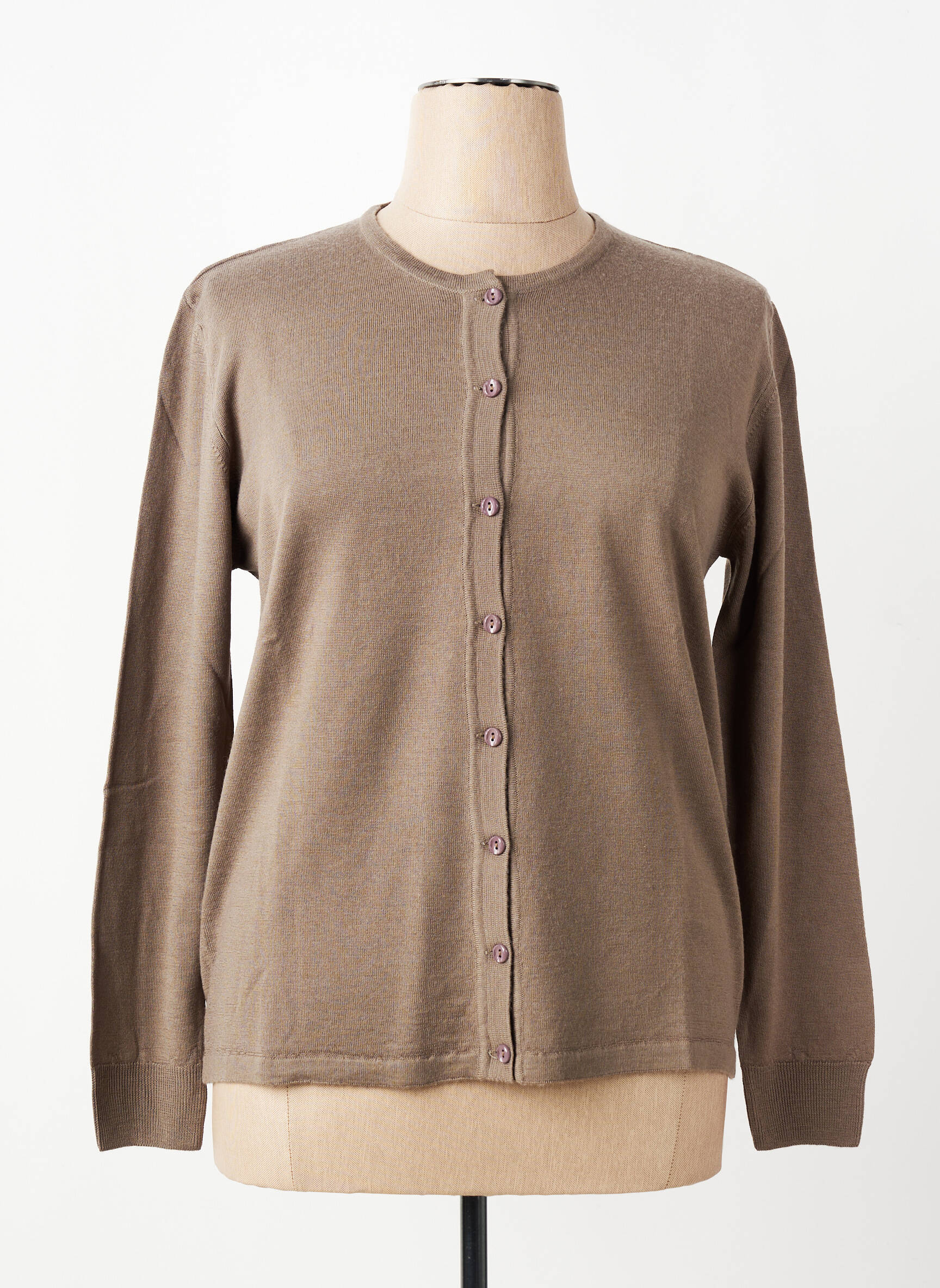 Gilet manches longues fermeture boutonnée sur le devant marron ELLEMME femme