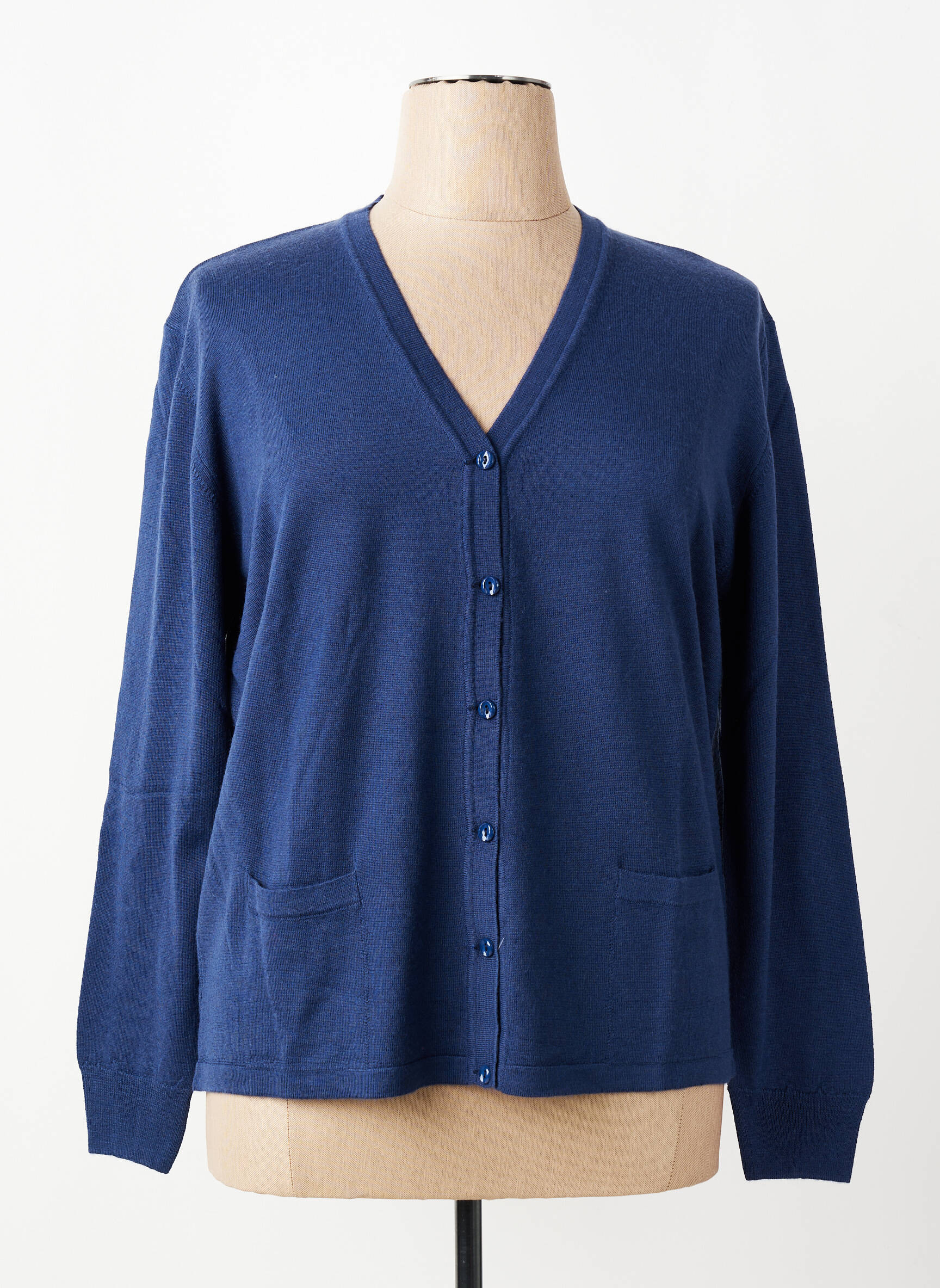 Gilet manches longues coupe cintrée bleu fonce ELLEMME femme