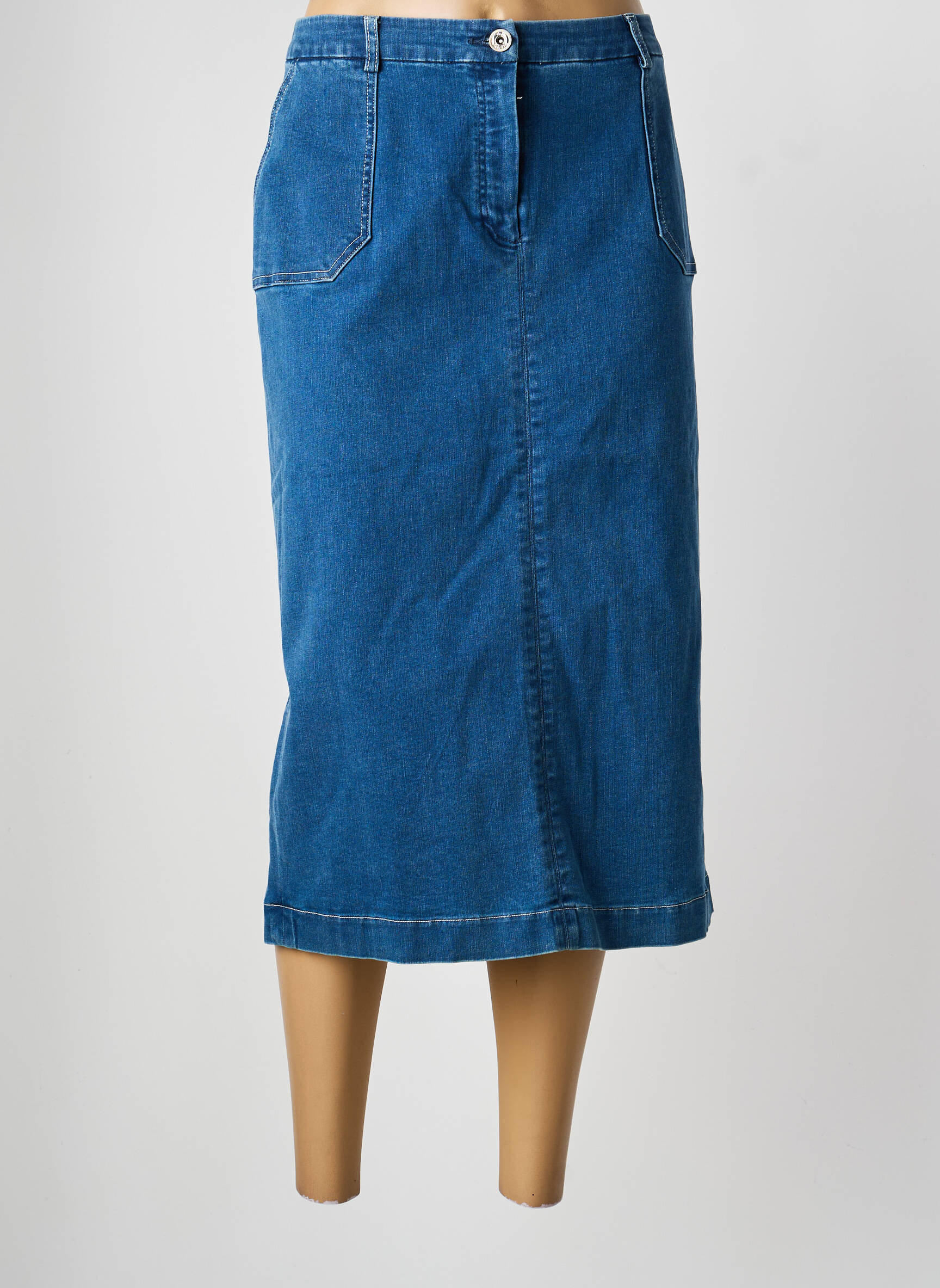 Jupe mi-longue coupe droite bleu CHRISTINE LAURE femme