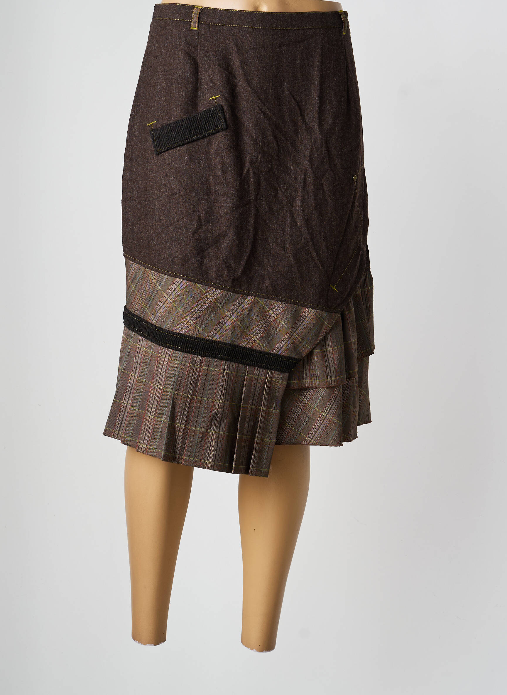 Jupe mi-longue coupe droite marron PAUSE CAFE femme