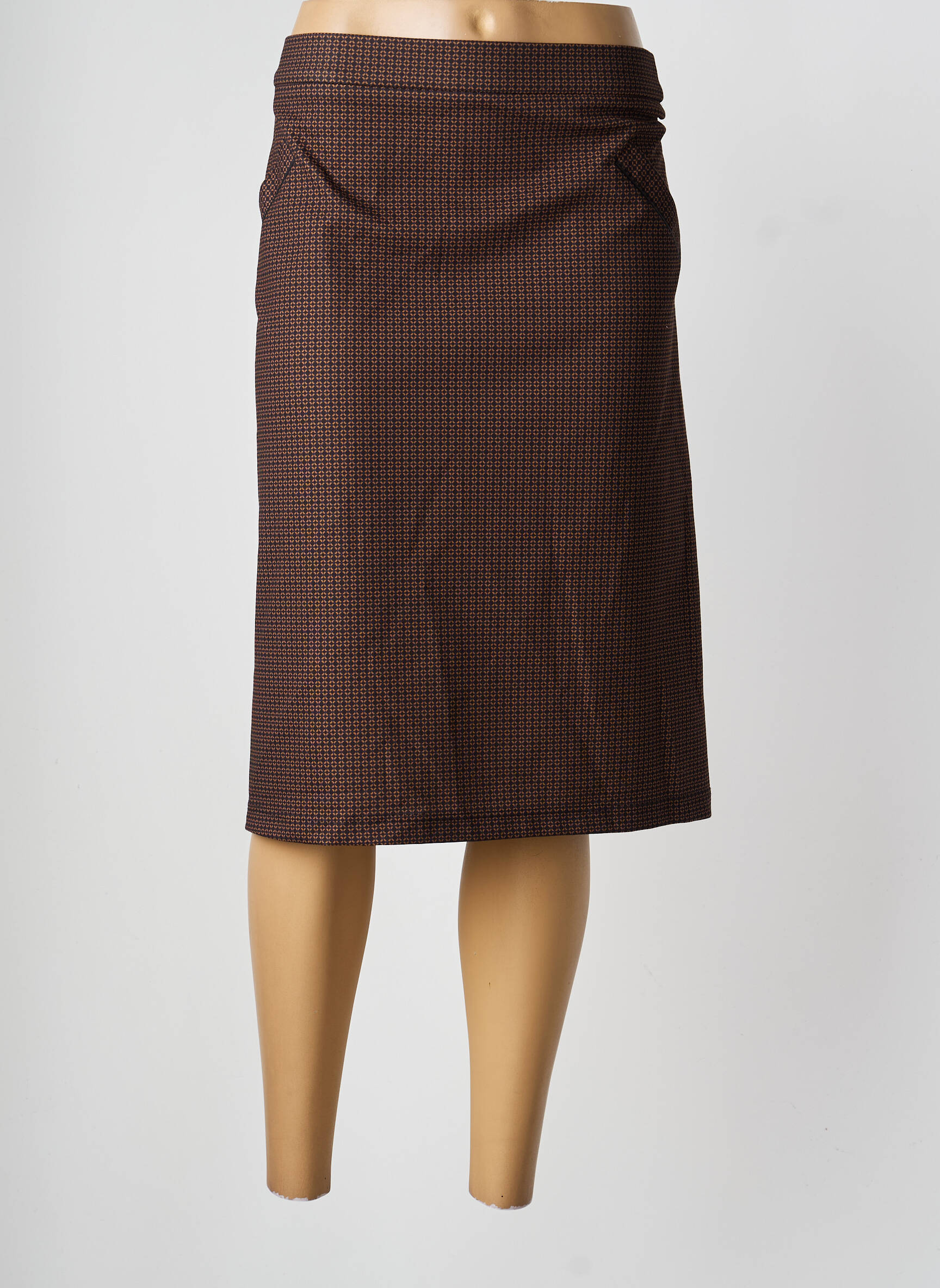 Jupe mi-longue coupe droite marron FRANK WALDER femme