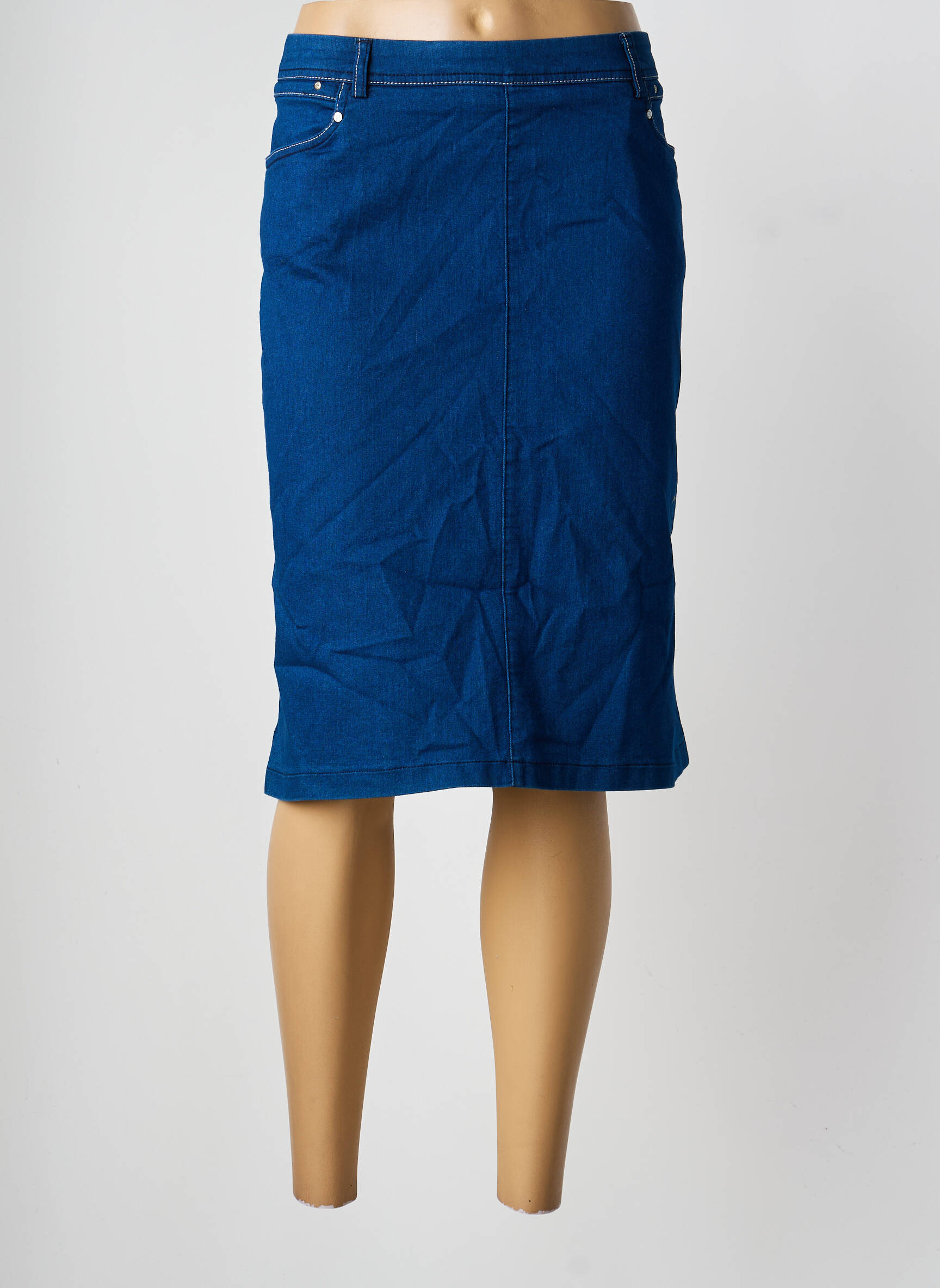 Jupe mi-longue coupe droite bleu CHRISTINE LAURE femme