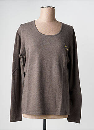 Pull tissage chiné manches longues marron ELLEMME femme